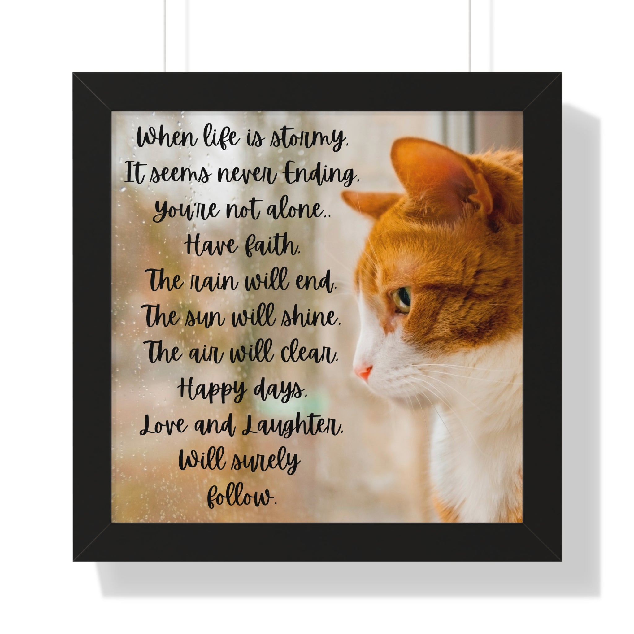 Words of Encouragement, Cat Sympathy, Framed Wall Art Poem, Large 16"X16" Framed.