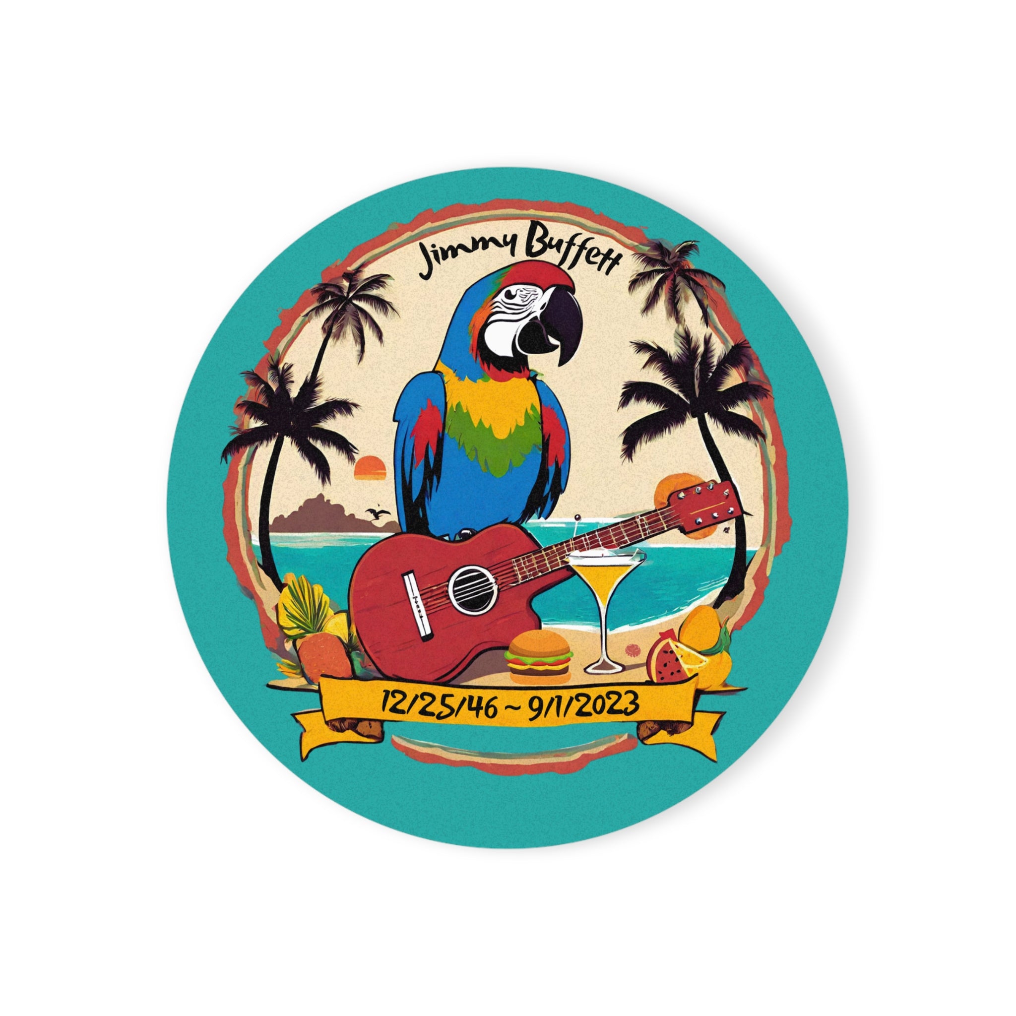 Jimmy Buffett Memorial Coaster ,Glossy Hardboard with Cork Backing