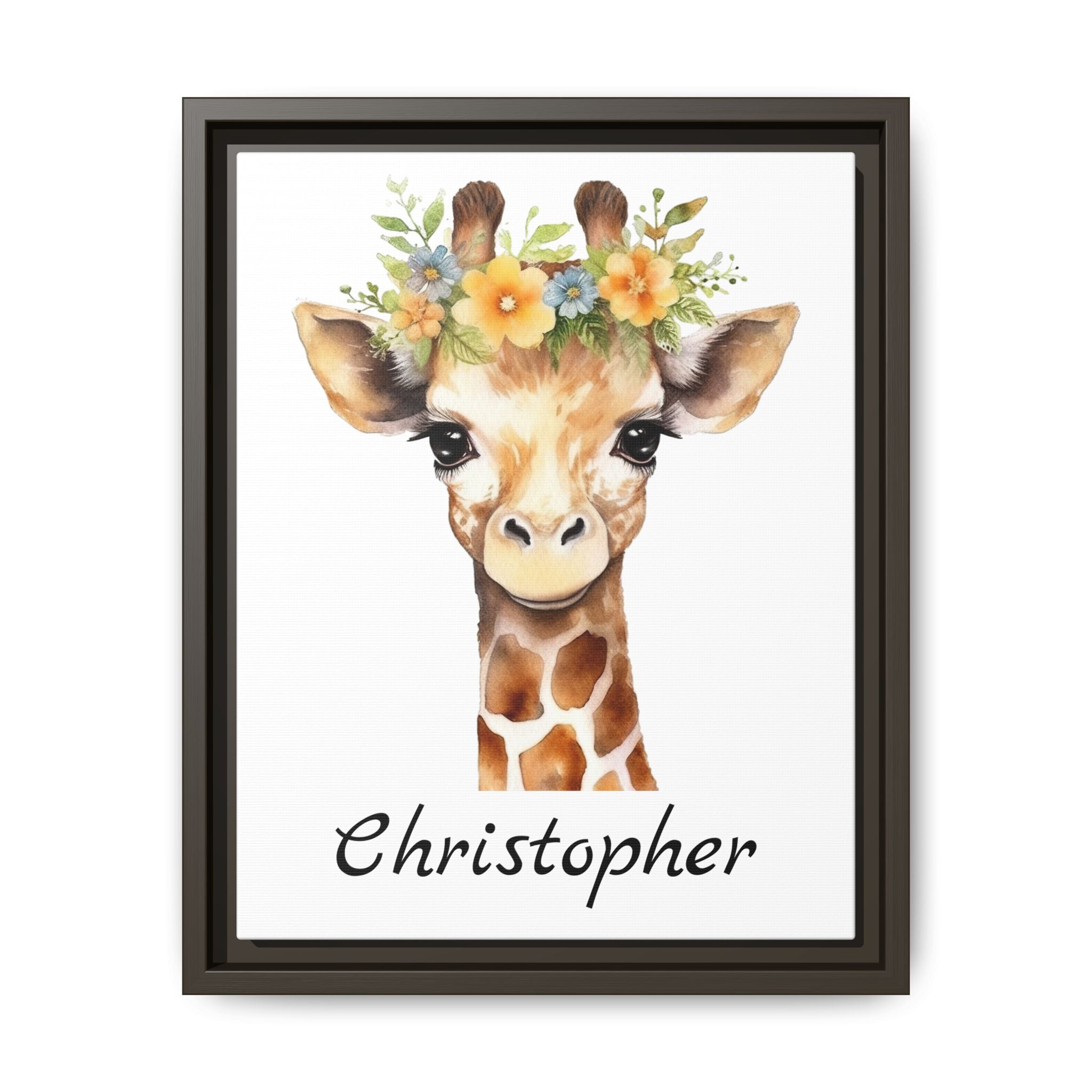 Wall Art, Personalized Baby Giraffe Matte Canvas, Framed Decor, Nursery Decor, Kids Room Decor, Safari Nursery Art, Animal Nursery Art