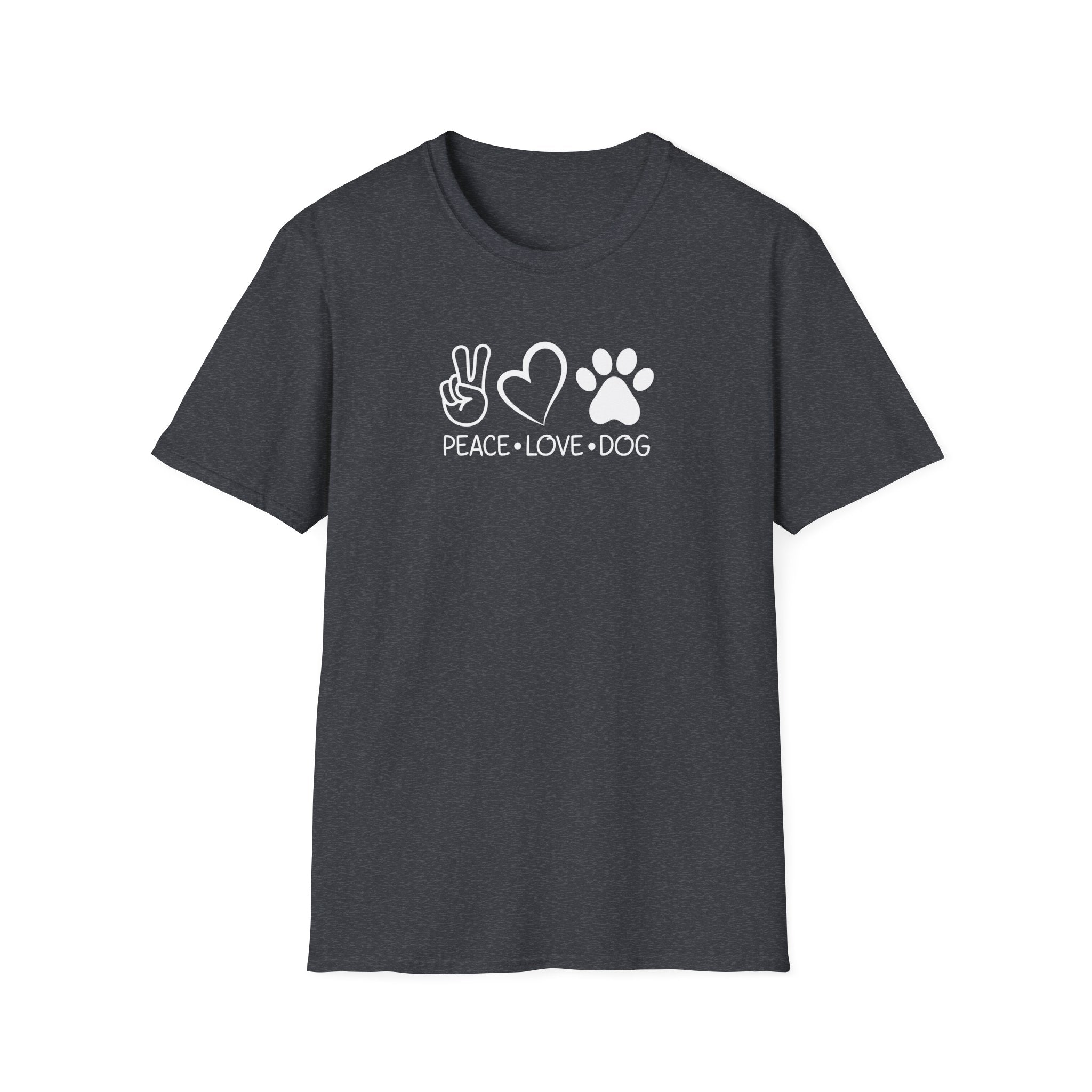 Peace Love Dog Unisex Softstyle T-Shirt, Perfect Gift for Dog Lovers, Casual Wear, Pet Lovers' Day, Adoption Events, Animal Lovers