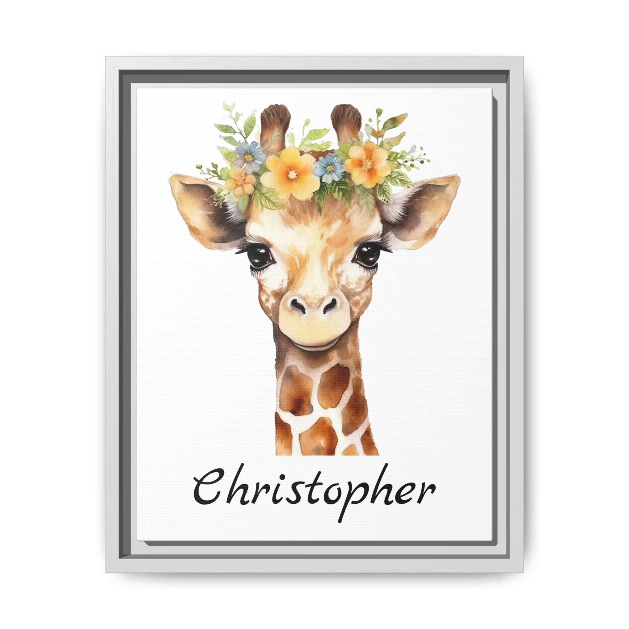 Wall Art, Personalized Baby Giraffe Matte Canvas, Framed Decor, Nursery Decor, Kids Room Decor, Safari Nursery Art, Animal Nursery Art