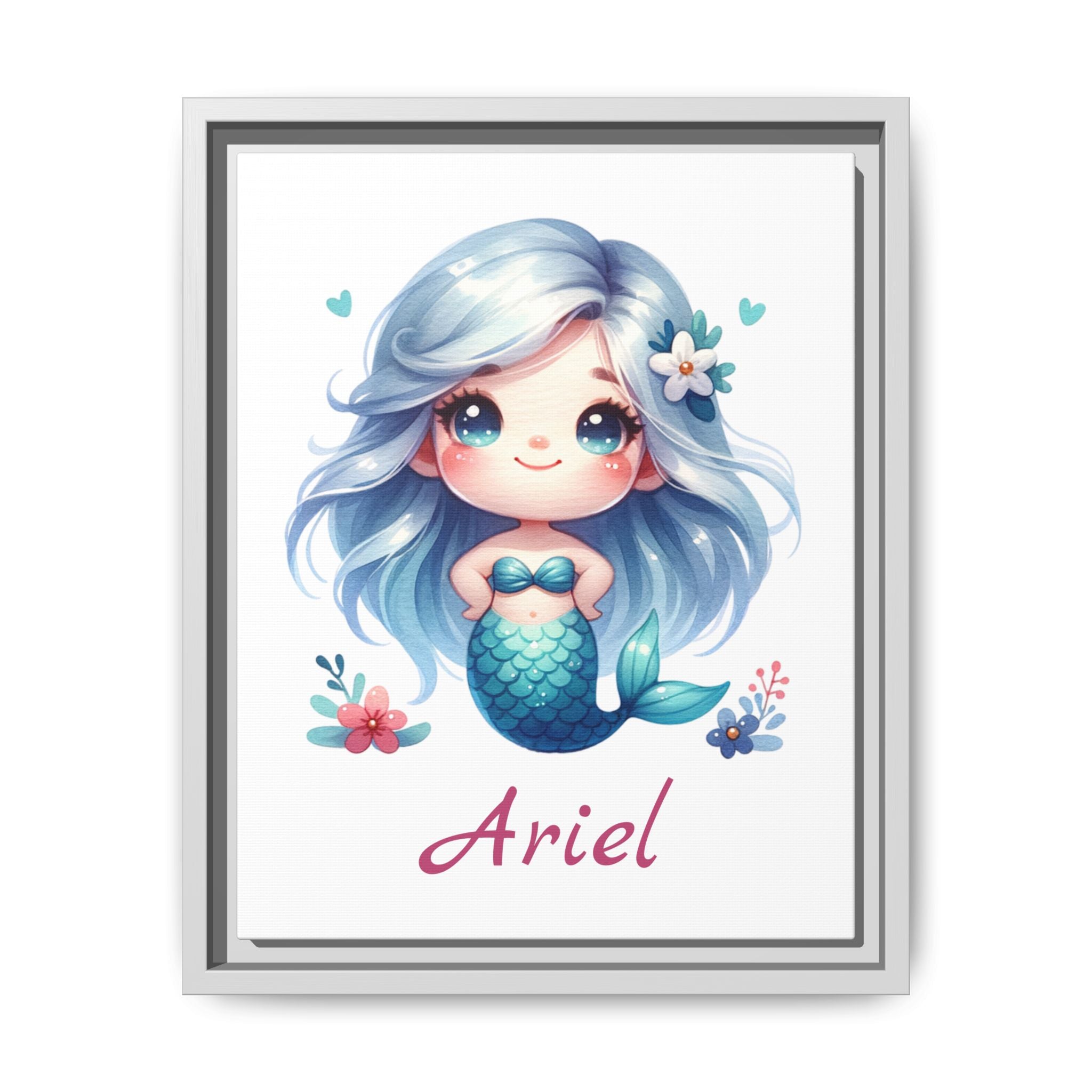 Personalized Little Red Haired Mermaid Wall Art, Girls Mermaid Bedroom Wall Art, Personalized Wall Art
