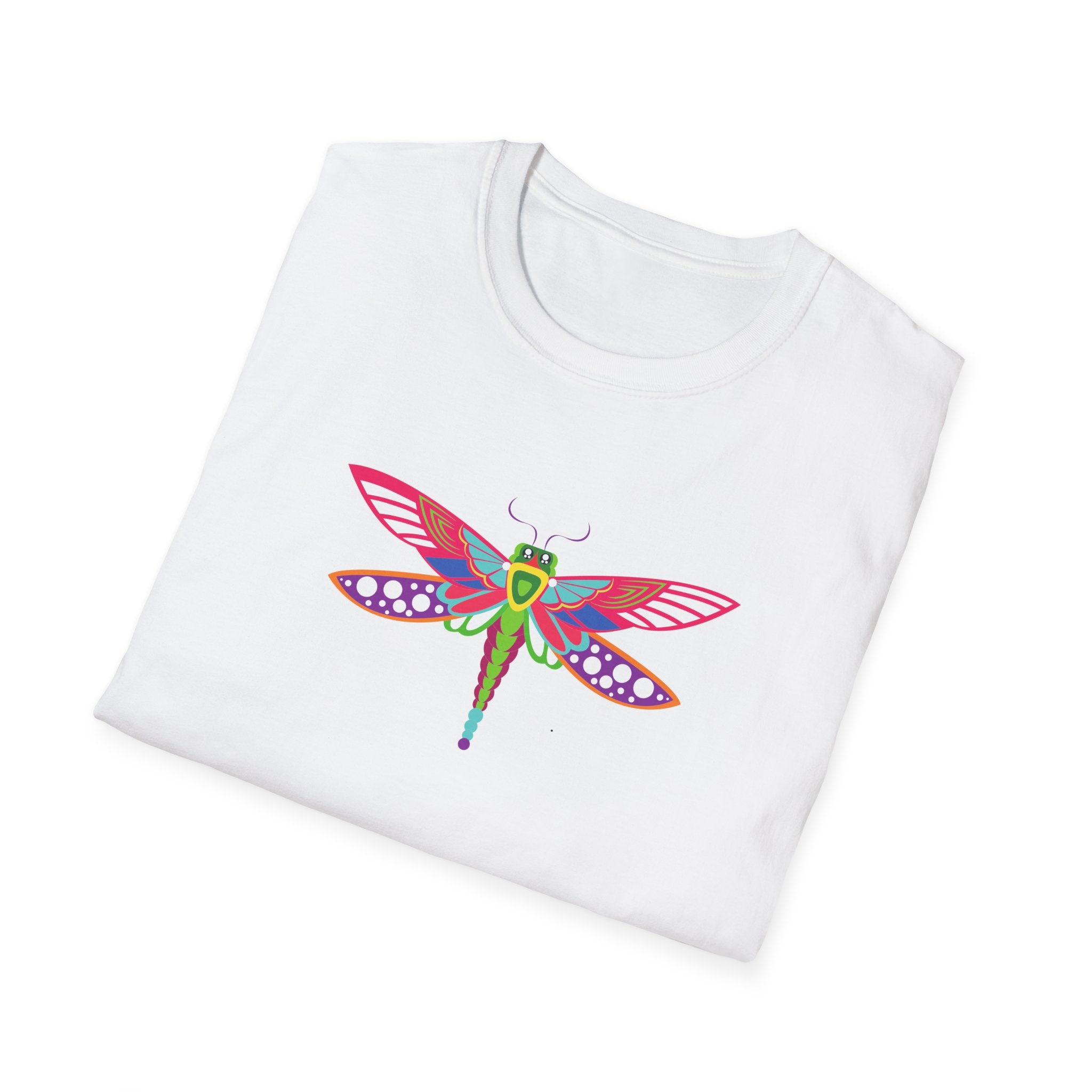Colorful Dragonfly Unisex Softstyle T-Shirt, Casual Wear, Nature Lover Gift, Summer Fashion, Eco-Friendly Tee, Birthday Present