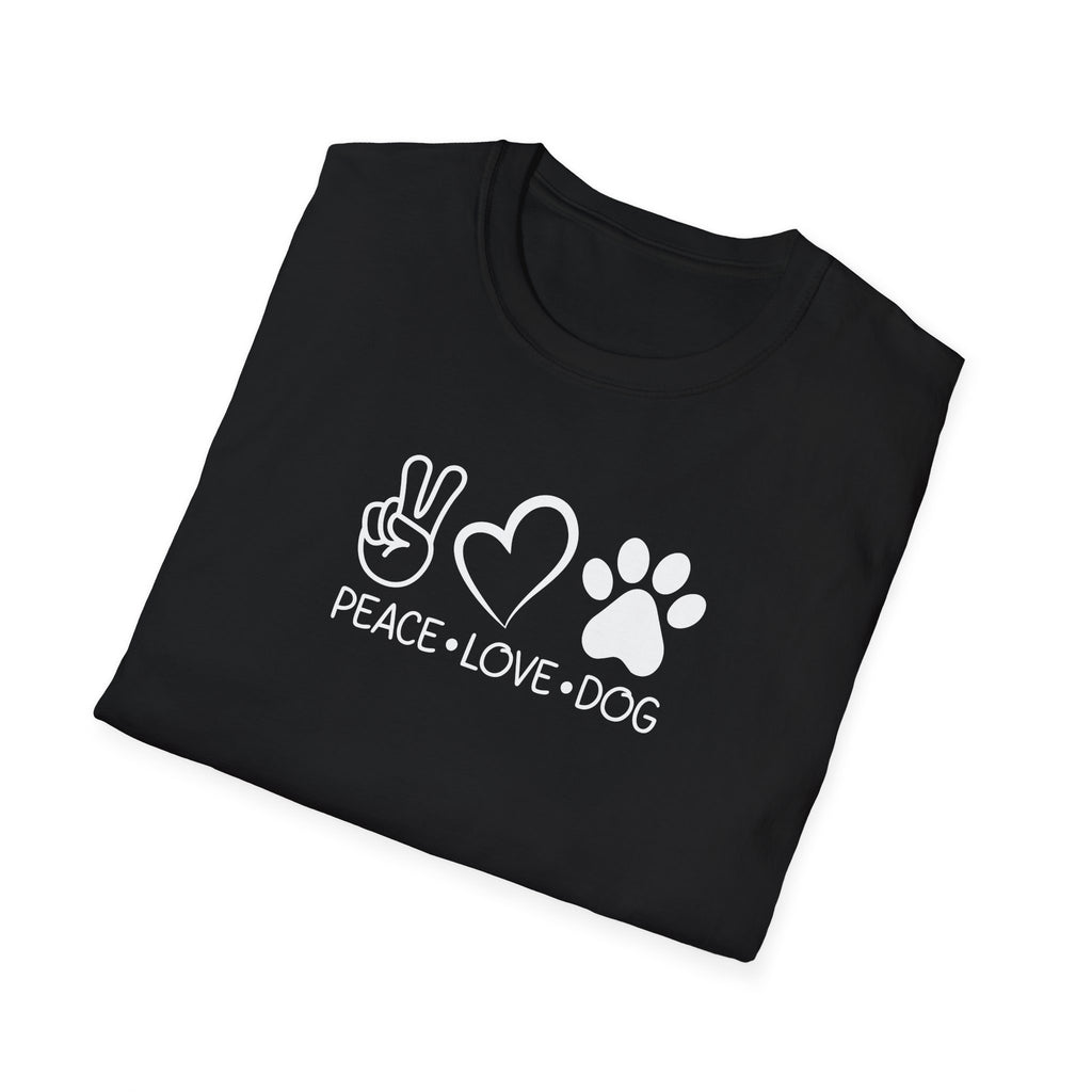 Peace Love Dog Unisex Softstyle T-Shirt, Perfect Gift for Dog Lovers, Casual Wear, Pet Lovers' Day, Adoption Events, Animal Lovers