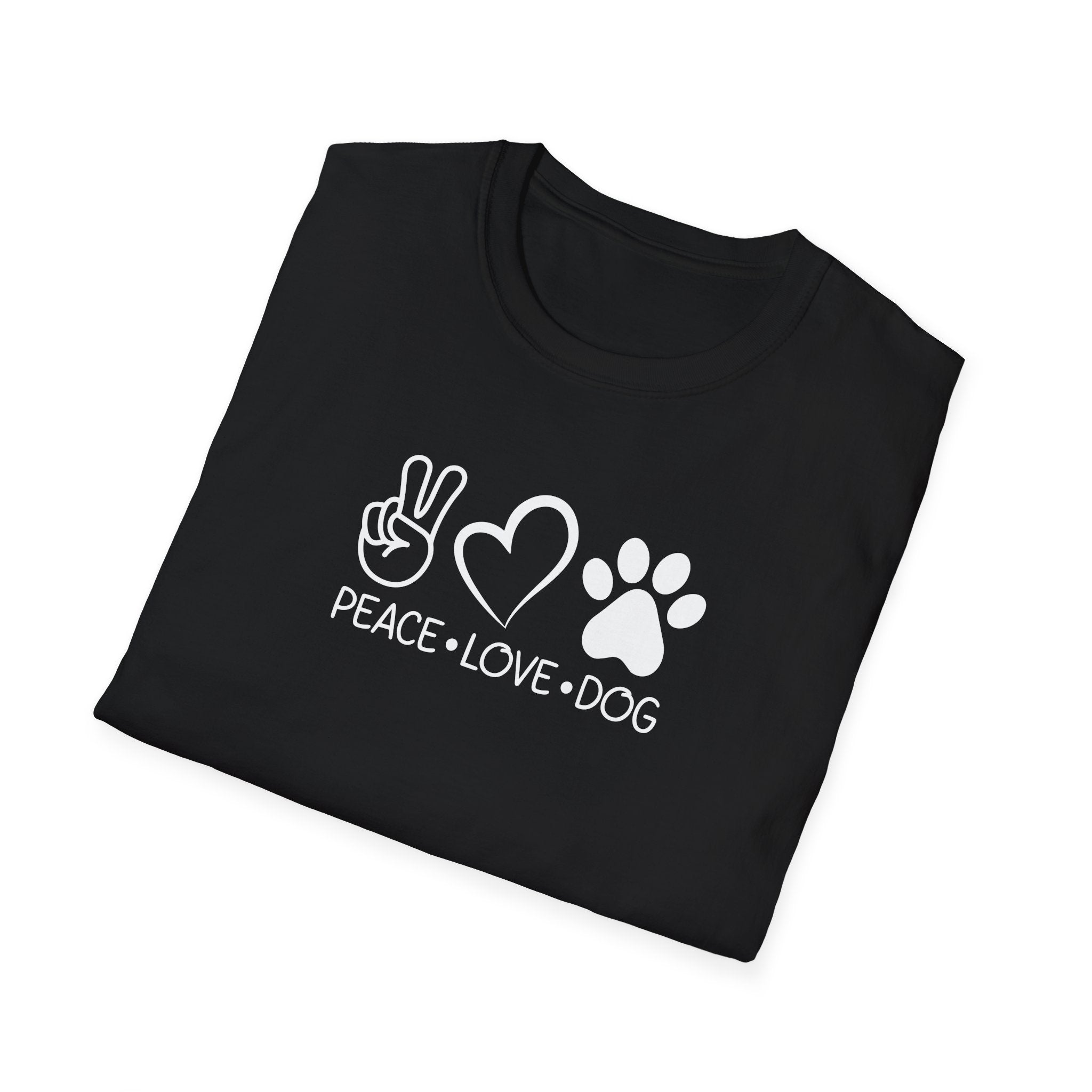 Peace Love Dog Unisex Softstyle T-Shirt, Perfect Gift for Dog Lovers, Casual Wear, Pet Lovers' Day, Adoption Events, Animal Lovers