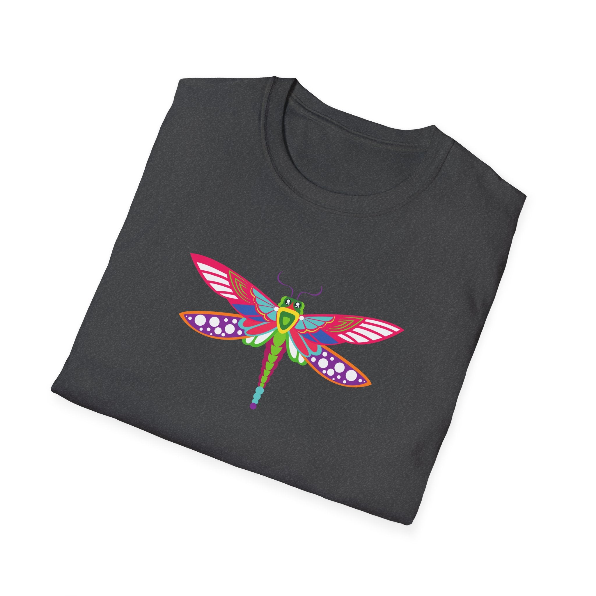 Colorful Dragonfly Unisex Softstyle T-Shirt, Casual Wear, Nature Lover Gift, Summer Fashion, Eco-Friendly Tee, Birthday Present