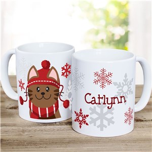 Personalized Christmas Cats in Hats and Scarf Coffee Mug