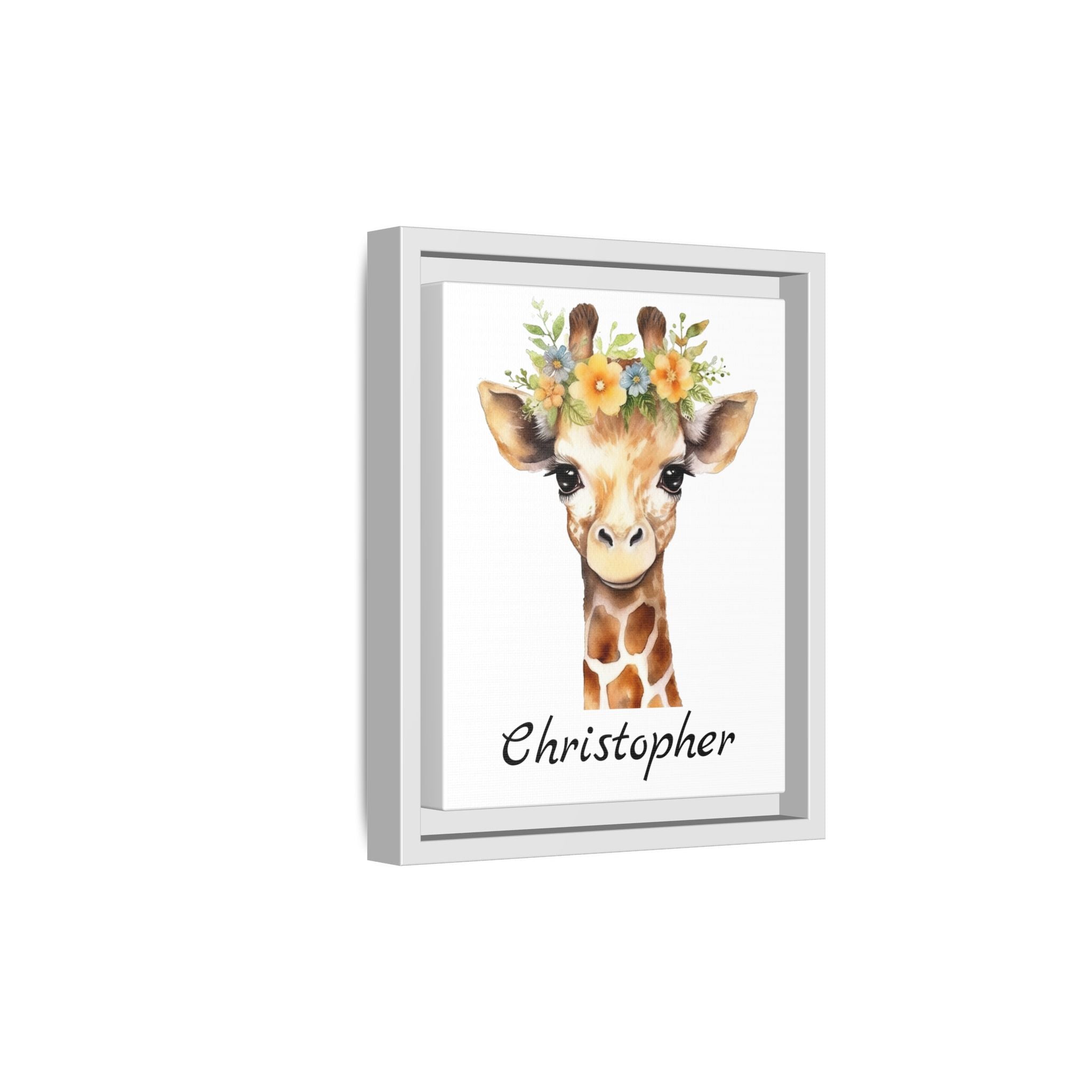 Wall Art, Personalized Baby Giraffe Matte Canvas, Framed Decor, Nursery Decor, Kids Room Decor, Safari Nursery Art, Animal Nursery Art