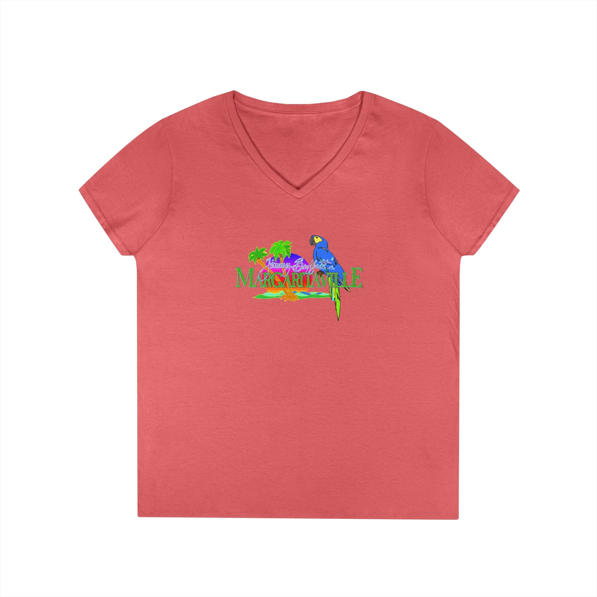 Colorful V-Neck T-Shirt with Tropical Birds Design, Cute Summer Top, Gift for Bird Lovers, Casual Wear, Vacation Outfit