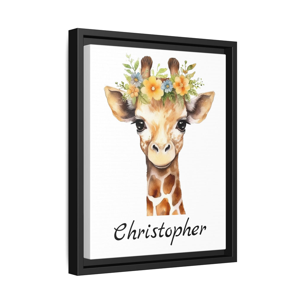 Wall Art, Personalized Baby Giraffe Matte Canvas, Framed Decor, Nursery Decor, Kids Room Decor, Safari Nursery Art, Animal Nursery Art