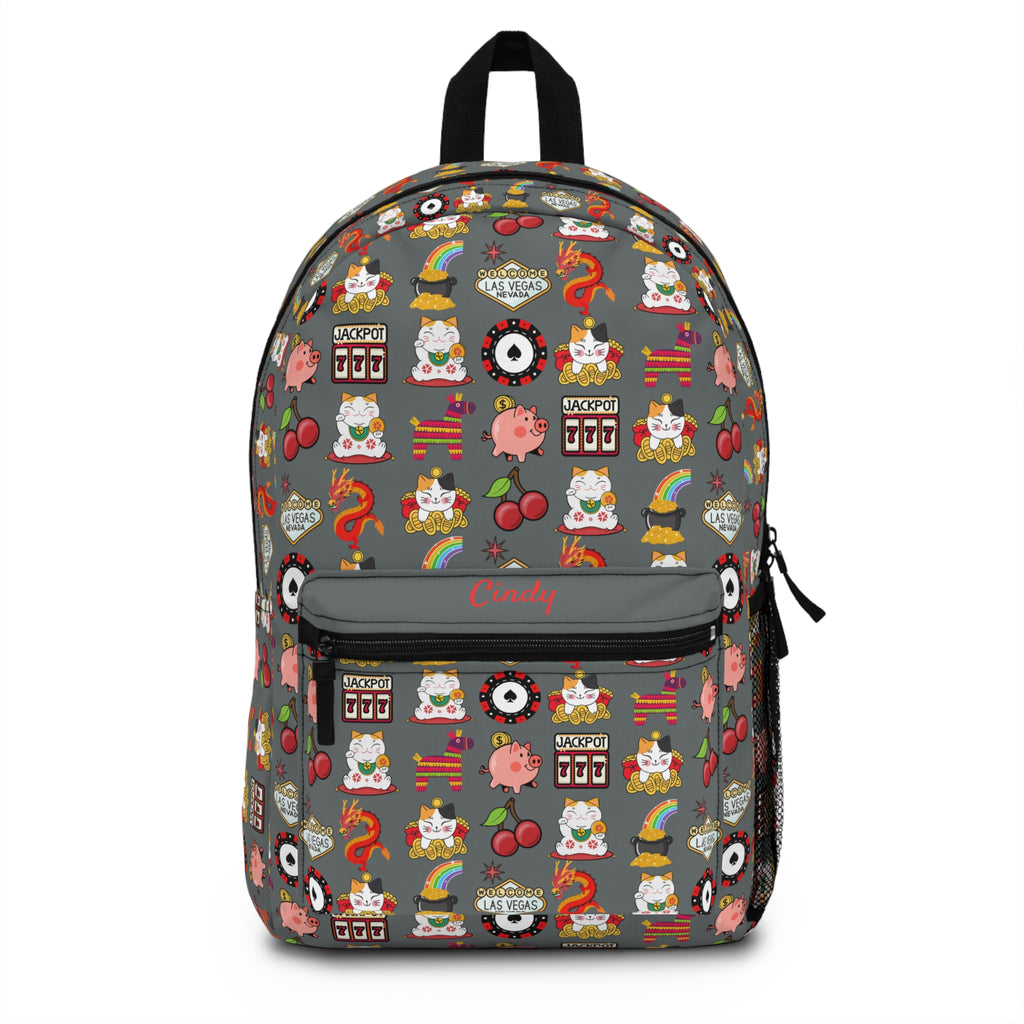 Custom Vegas Print Backpack, Personalized Casino Travel Bag, Vegas Theme Tote, Gambling Lover Gift, Las Vegas Souvenir, Casino Lover