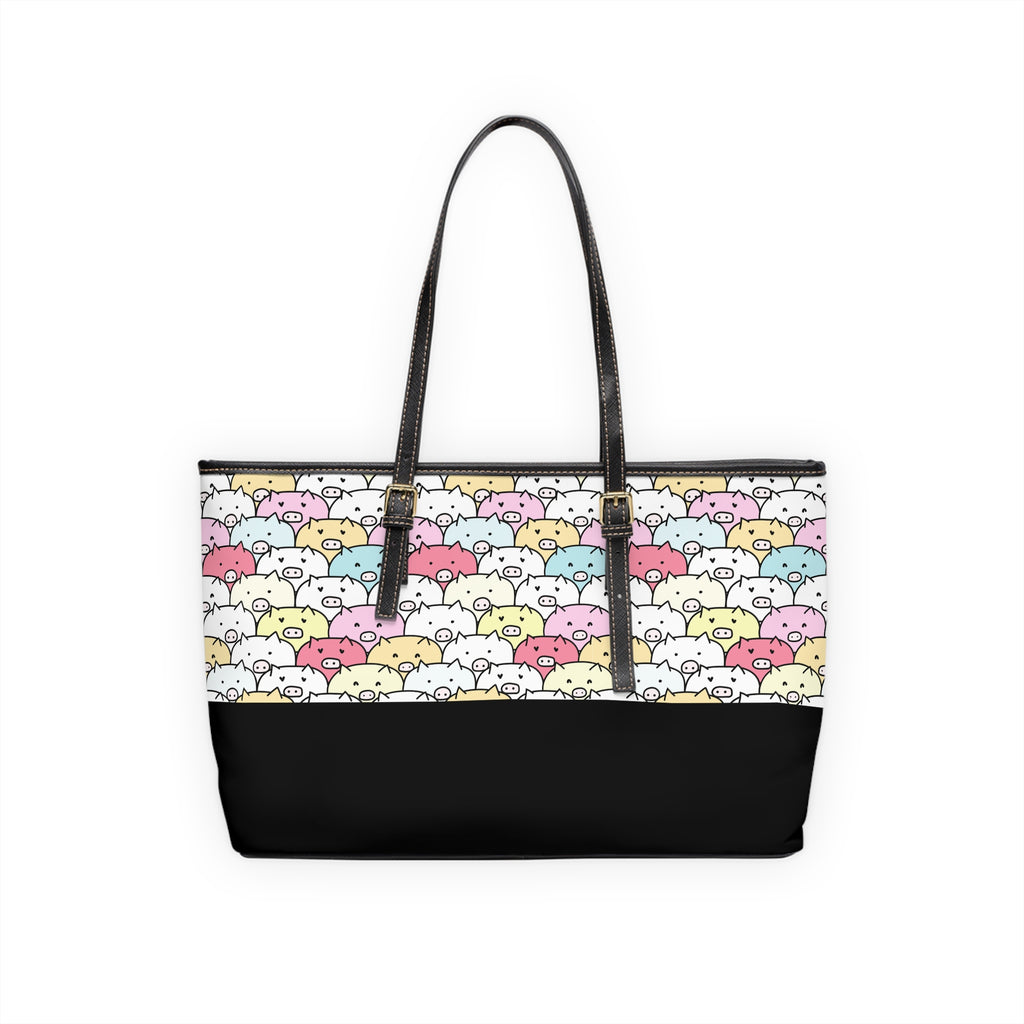 Pile of Piggies Leather Tote Bag, PU Leather Tote
