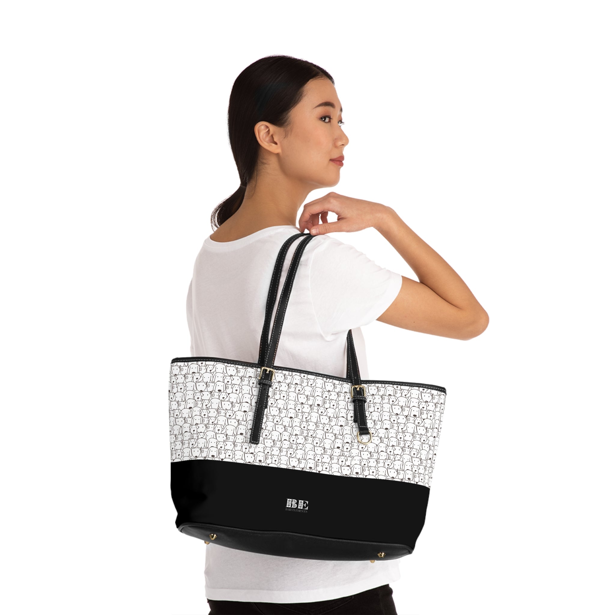 Dog Face Leather Tote Bag, PU Leather Tote