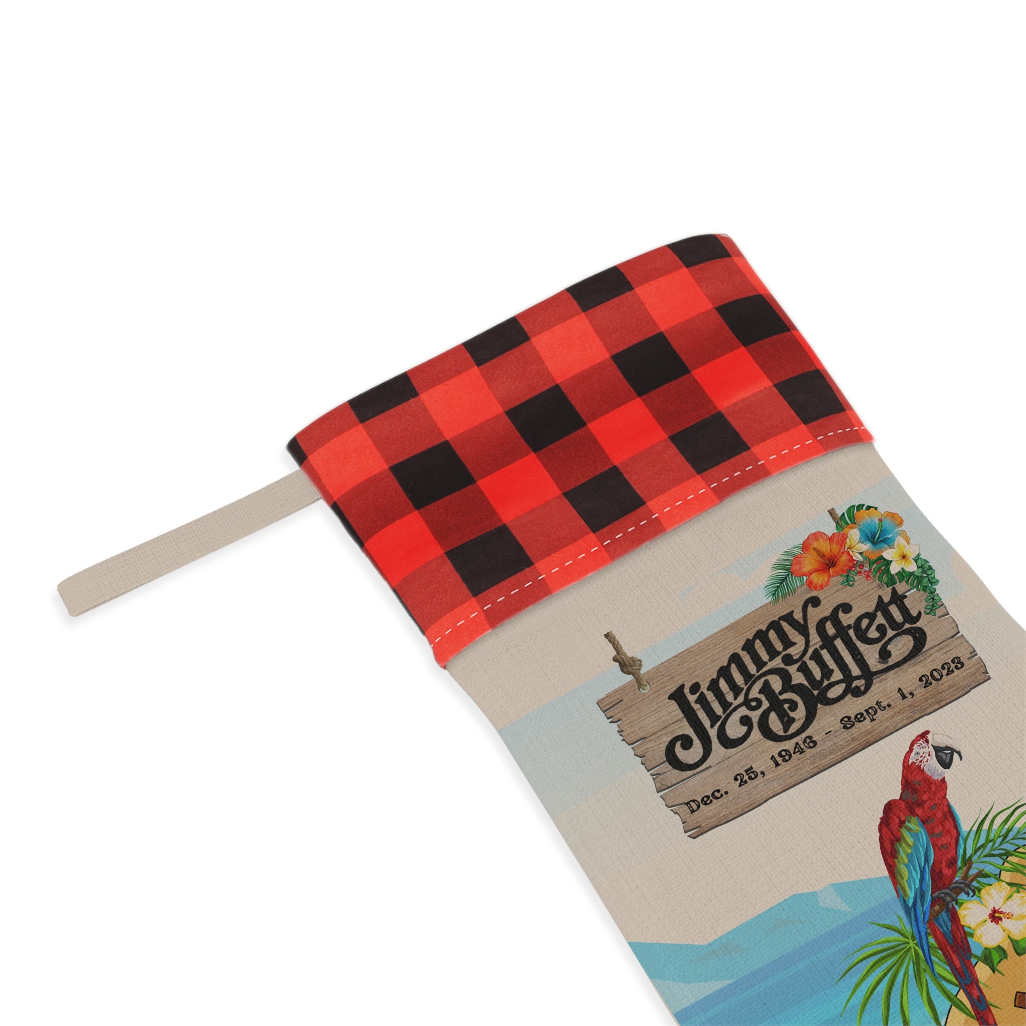 Jimmy Buffett Linen Plaid Christmas Stocking, Jimmy Buffett Memorabilia