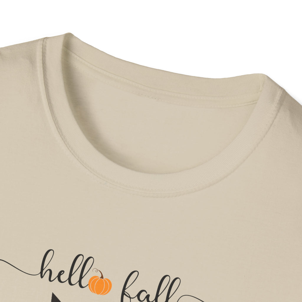Retro Art Deco Hello Fall Cat T-Shirt, Fall Design Tee, Unisex Shirt, 60s Cat