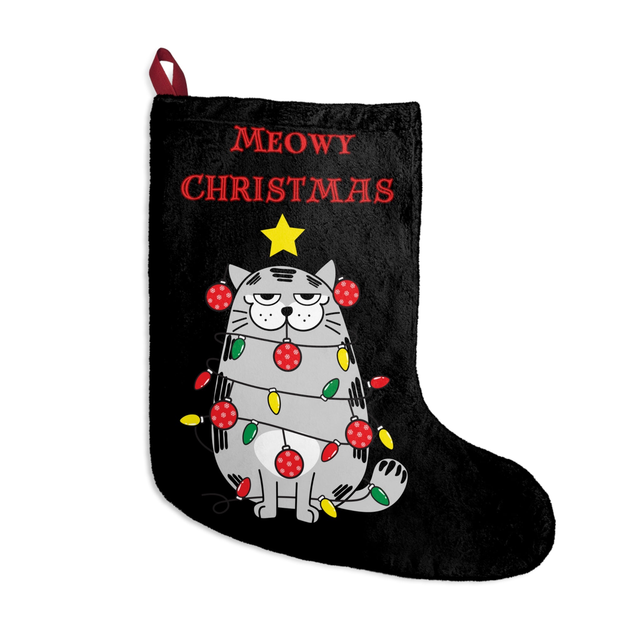 Meowy Christmas Stocking, Cat Christmas Stocking, Double sided design
