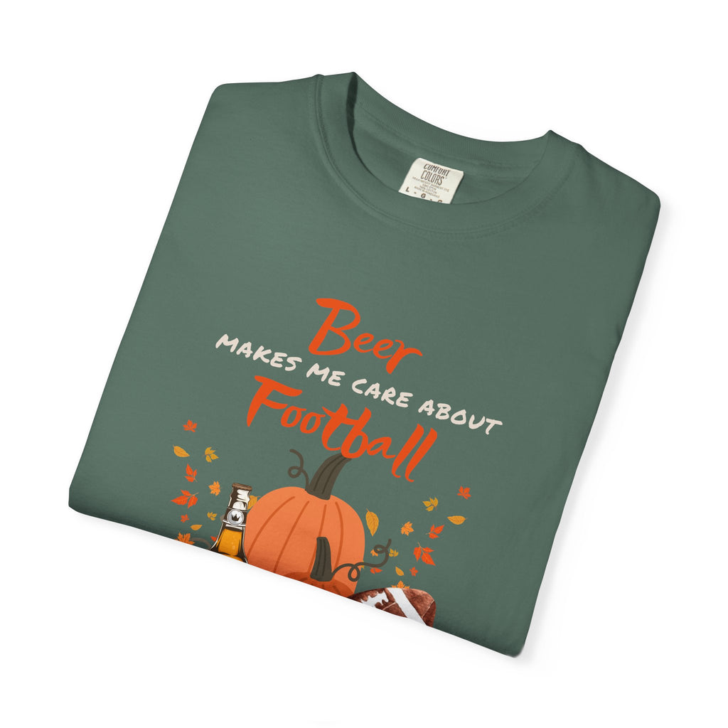 Beer Makes me Care about Football Unisex T-Shirt, Football Season T-Shirt for Men and Women