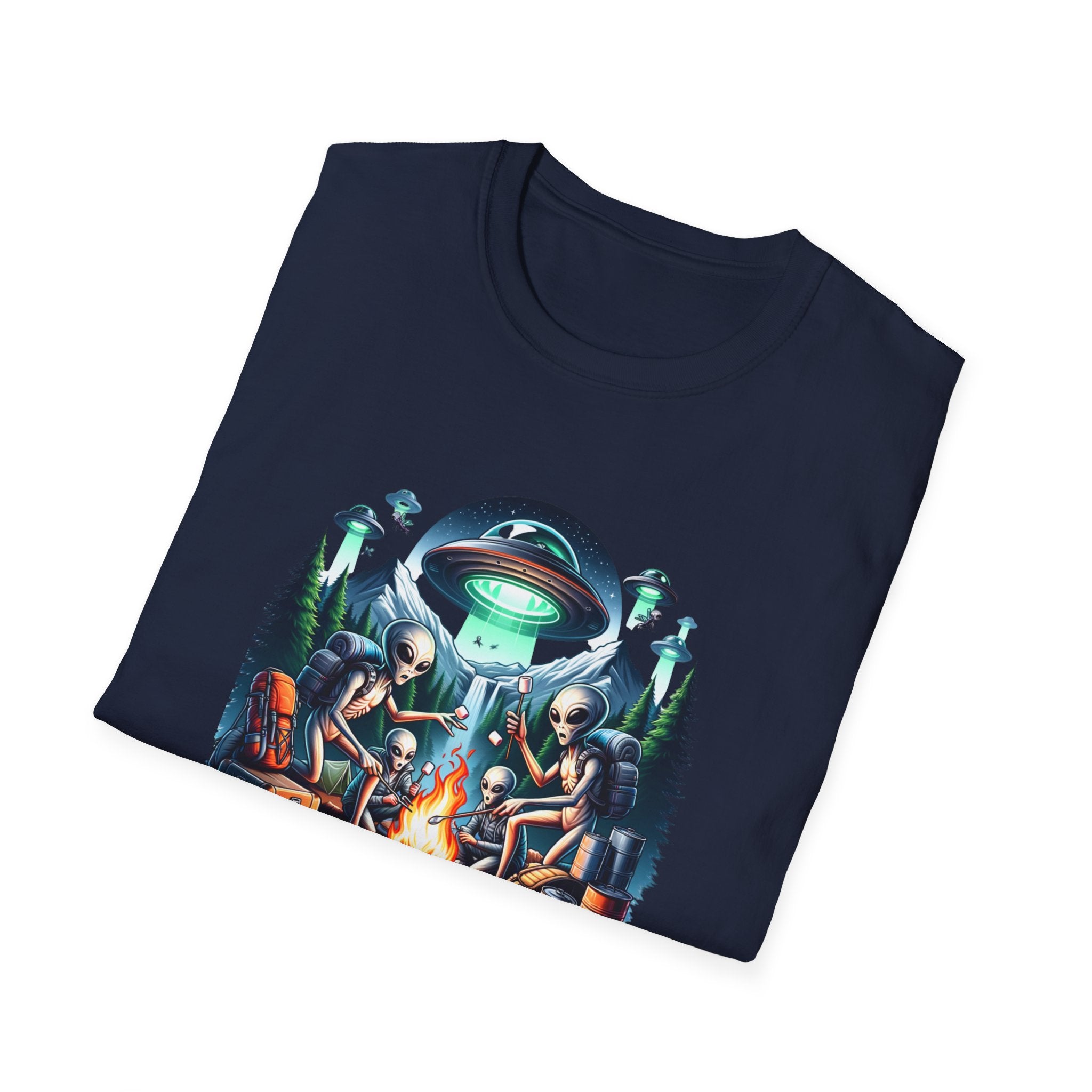 Alien Campfire T-Shirt, Tee for UFO Enthusiasts, Fun Gifts for Halloween and Sci-Fi Lovers, Unisex Tee