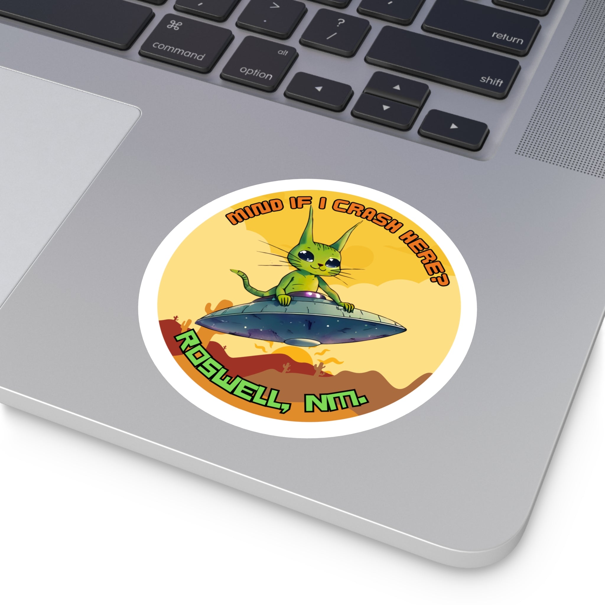 Roswell Alien Cat Stickers, Fun Decor, Laptop, Travel Mementos, Gift for UFO Lovers, Roswell Theme, Indoor/Outdoor Use