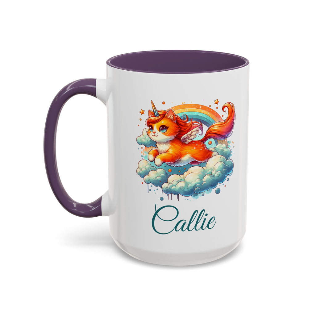 Personalized Flying Orange Unicorn Cat Coffee Mug, Orange Cat Mug