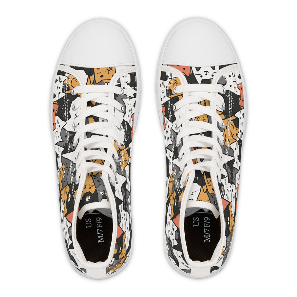Cat Faces High Tops, Kitty Print Tennis Shoes, Animal Lover Sneakers, Cute Kitten Shoes, Cat Mom Gift, Unique Cat Gifts, Cat Lady Fashion,