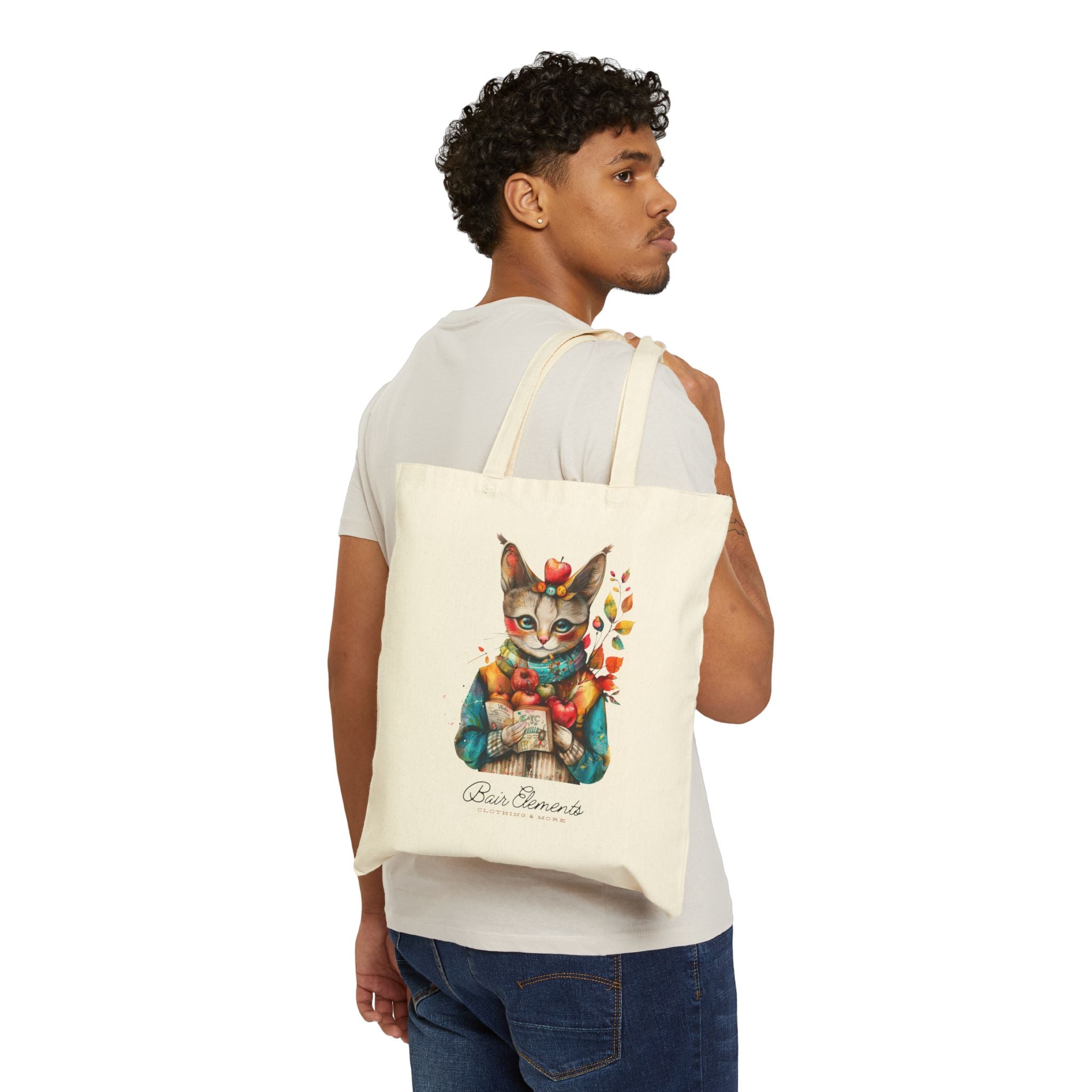 Woodland Autumn Cat Heavy Canvas Shopping Tote, Cat Shopping Tote