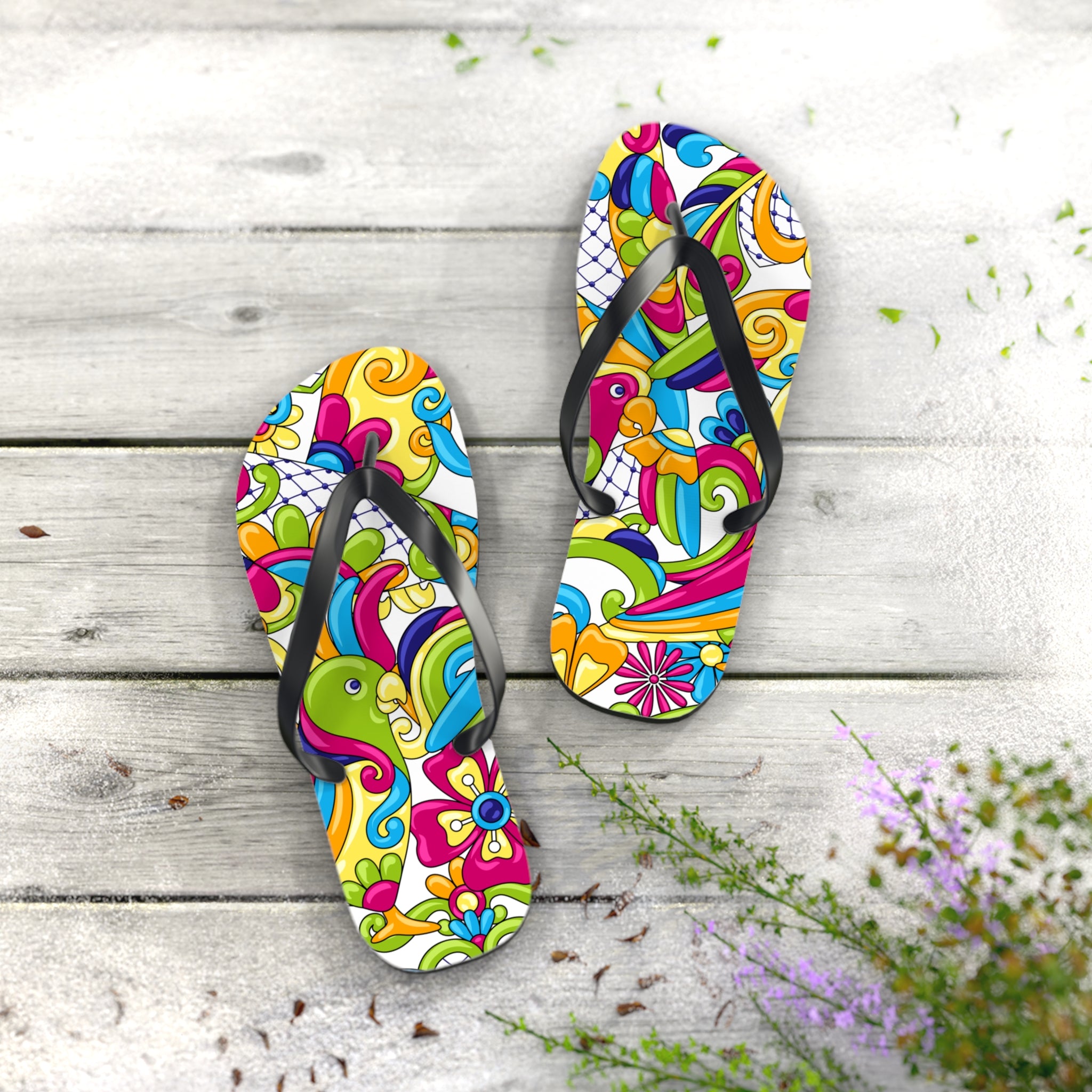 Bright Tropical Flip Flops
