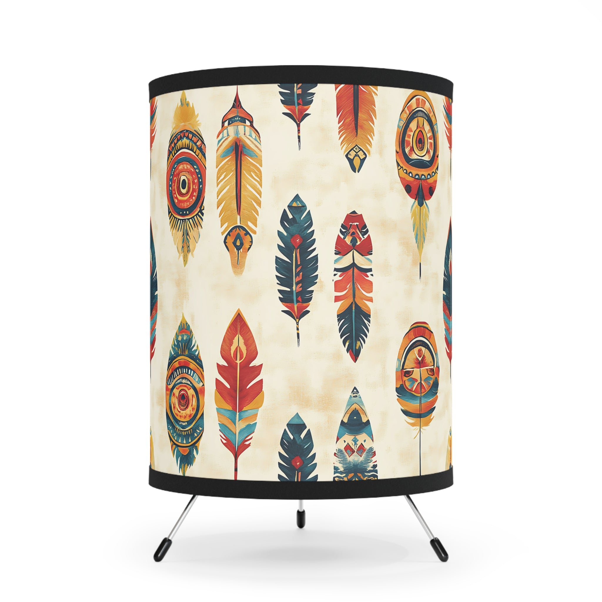 Indian Feather Design Table Lamp, Unique Lighting, Gift for Nature Lovers, Vintage Style, Home Decor, US\'CA Plug