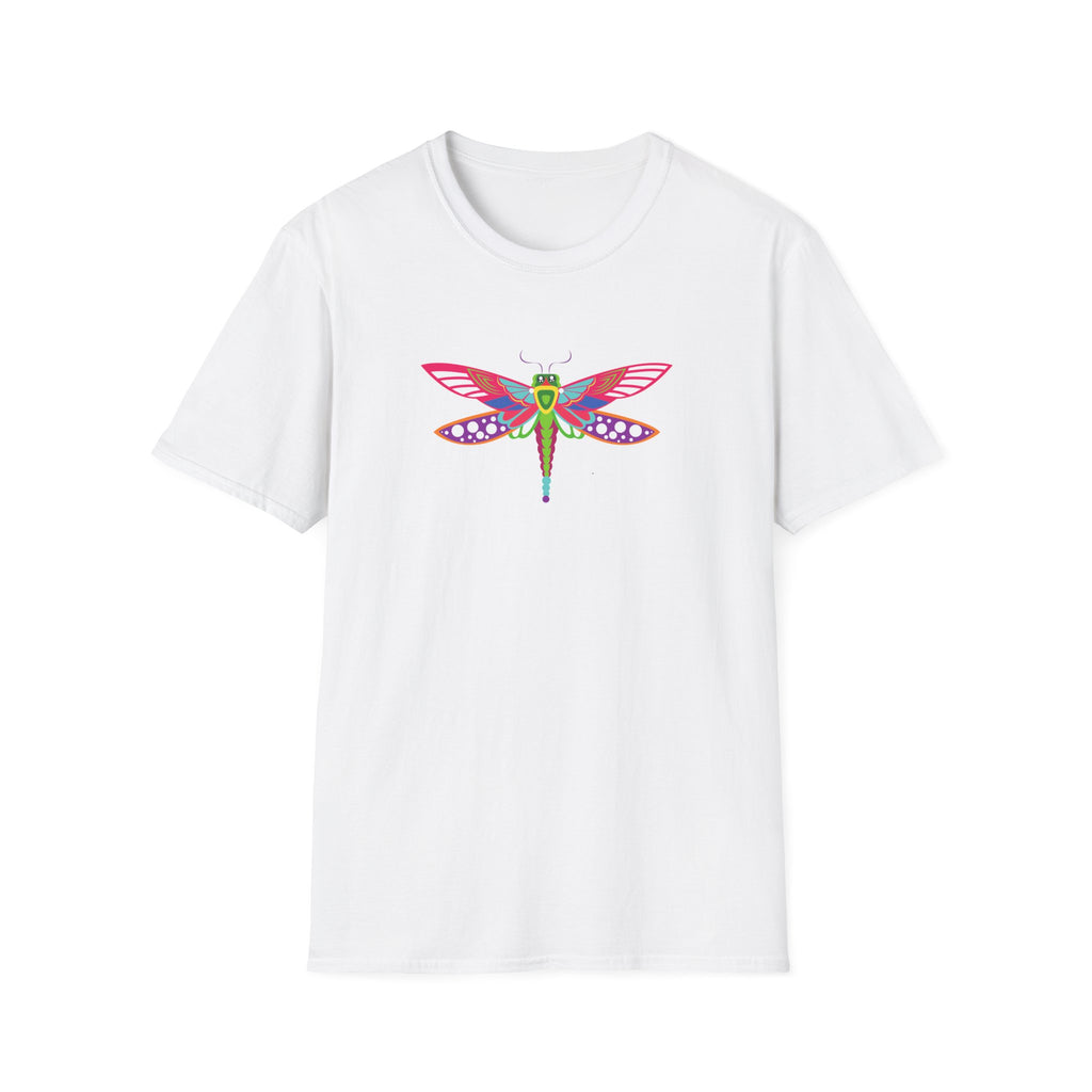 Colorful Dragonfly Unisex Softstyle T-Shirt, Casual Wear, Nature Lover Gift, Summer Fashion, Eco-Friendly Tee, Birthday Present