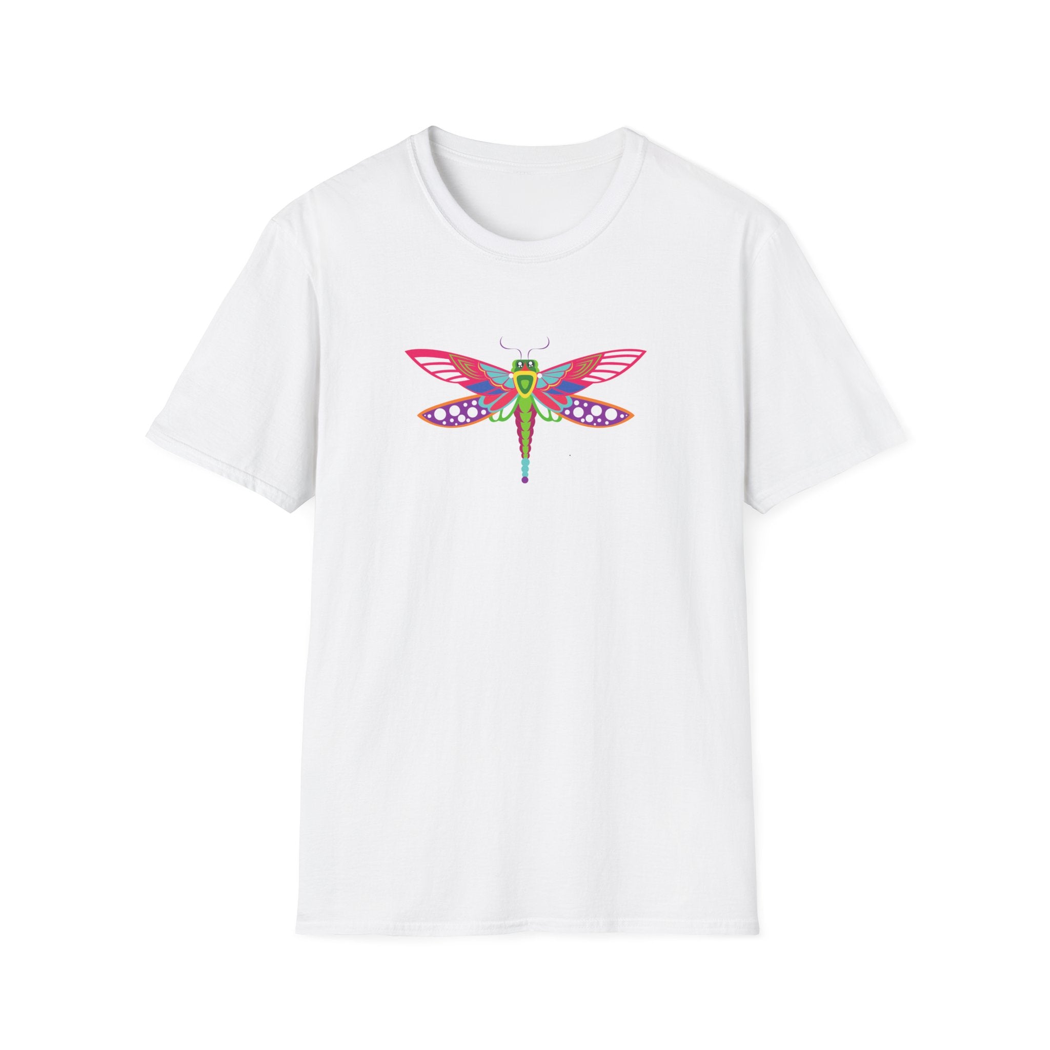 Colorful Dragonfly Unisex Softstyle T-Shirt, Casual Wear, Nature Lover Gift, Summer Fashion, Eco-Friendly Tee, Birthday Present