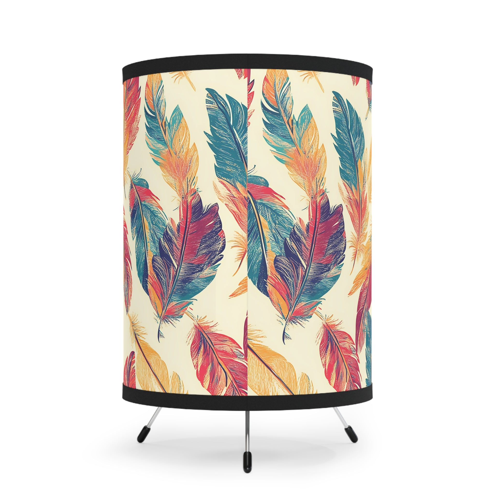 Colorful Tribal Feather Design Table Lamp, Unique Lighting, Gift for Nature Lovers, Vintage Style, Home Decor, US\'CA Plug