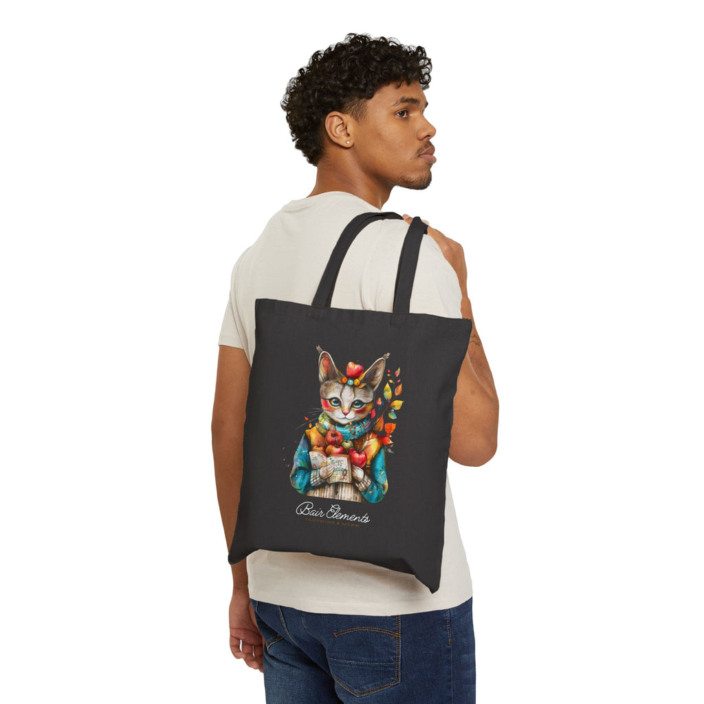 Woodland Autumn Cat Heavy Canvas Shopping Tote, Cat Shopping Tote