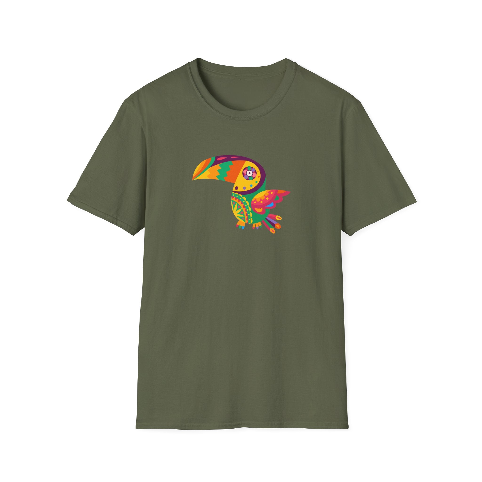 Colorful Toucan Unisex Softstyle T-Shirt, Cute Tropical Shirt, Animal Lover Gift, Casual Wear, Summer Fashion, Nature Enthusiast