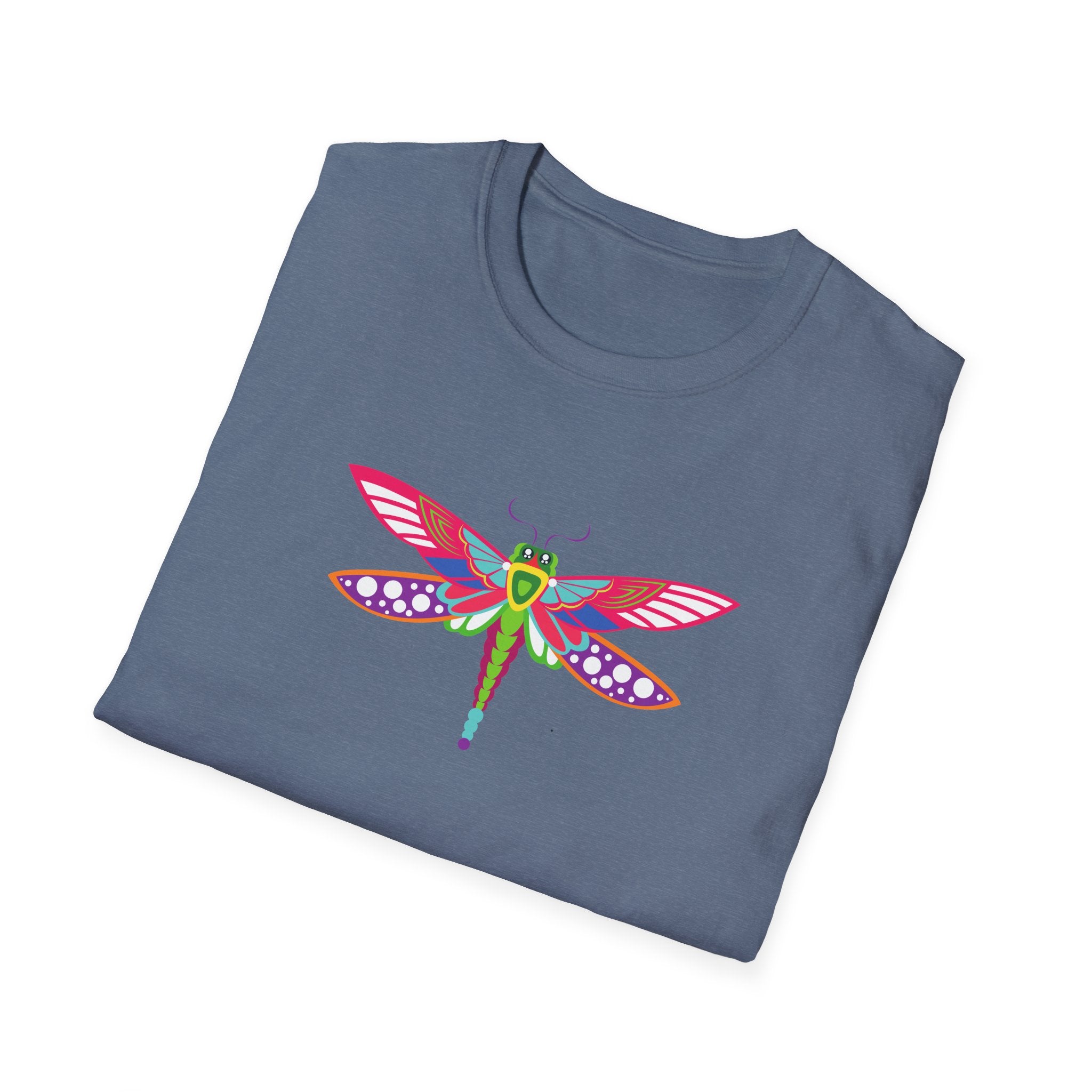 Colorful Dragonfly Unisex Softstyle T-Shirt, Casual Wear, Nature Lover Gift, Summer Fashion, Eco-Friendly Tee, Birthday Present