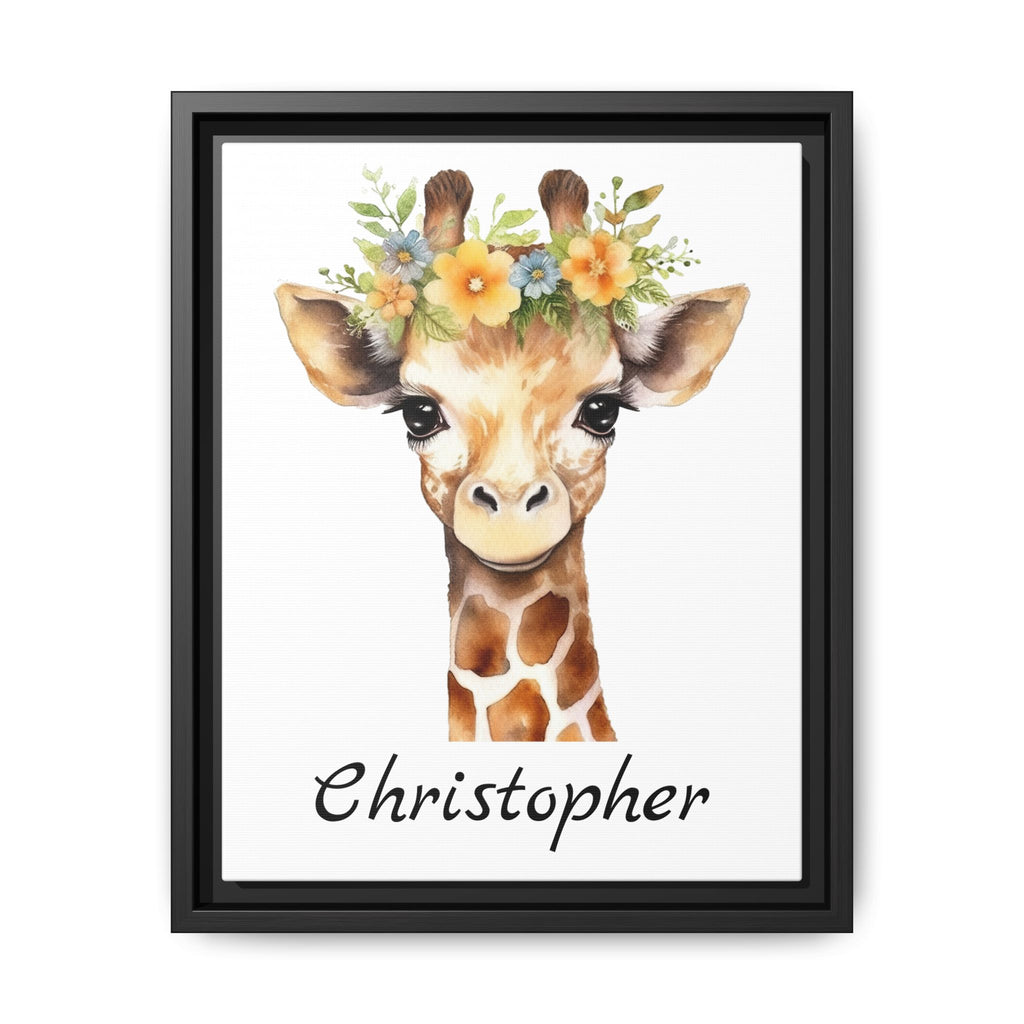 Wall Art, Personalized Baby Giraffe Matte Canvas, Framed Decor, Nursery Decor, Kids Room Decor, Safari Nursery Art, Animal Nursery Art