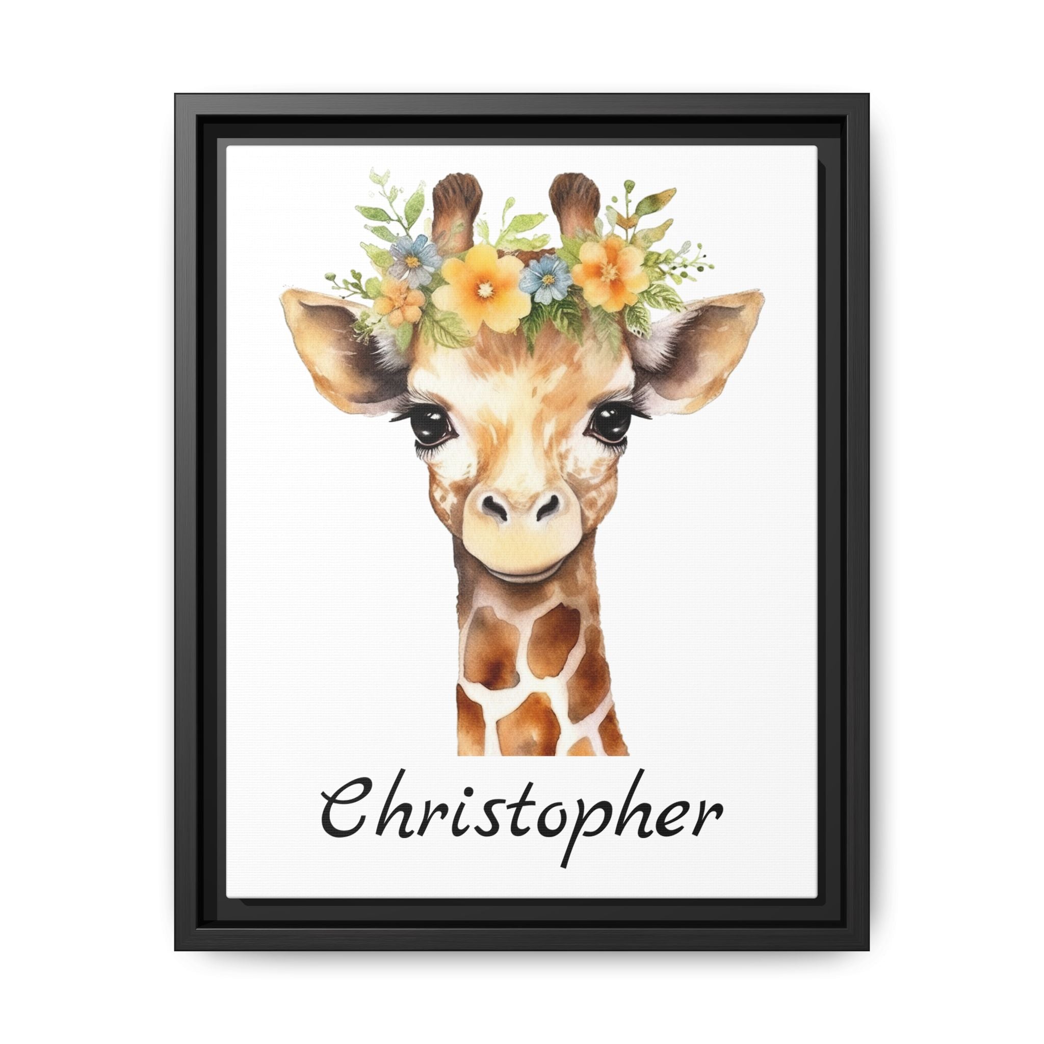 Wall Art, Personalized Baby Giraffe Matte Canvas, Framed Decor, Nursery Decor, Kids Room Decor, Safari Nursery Art, Animal Nursery Art
