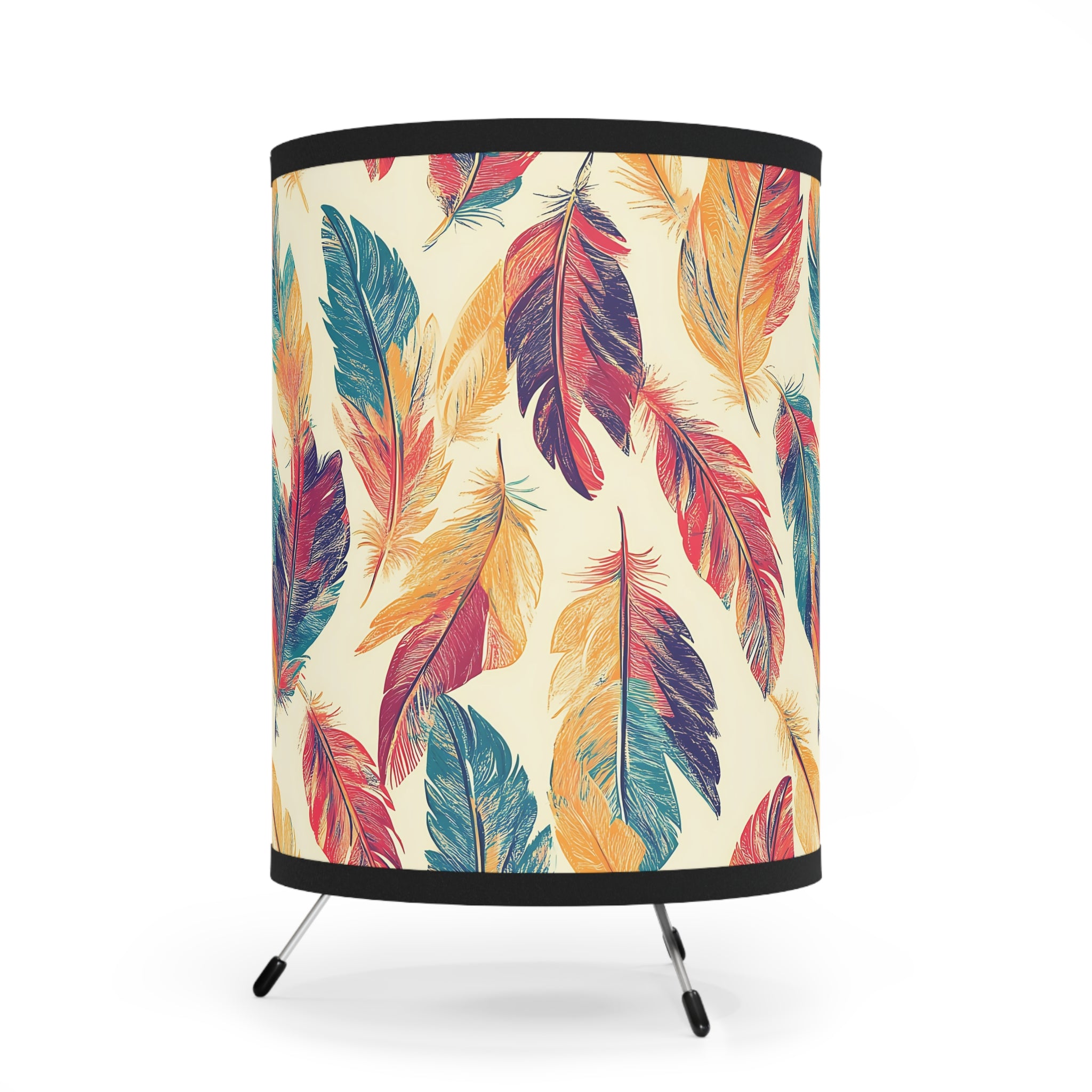 Colorful Tribal Feather Design Table Lamp, Unique Lighting, Gift for Nature Lovers, Vintage Style, Home Decor, US\'CA Plug
