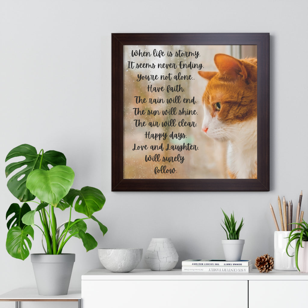 Words of Encouragement, Cat Sympathy, Framed Wall Art Poem, Large 16"X16" Framed.