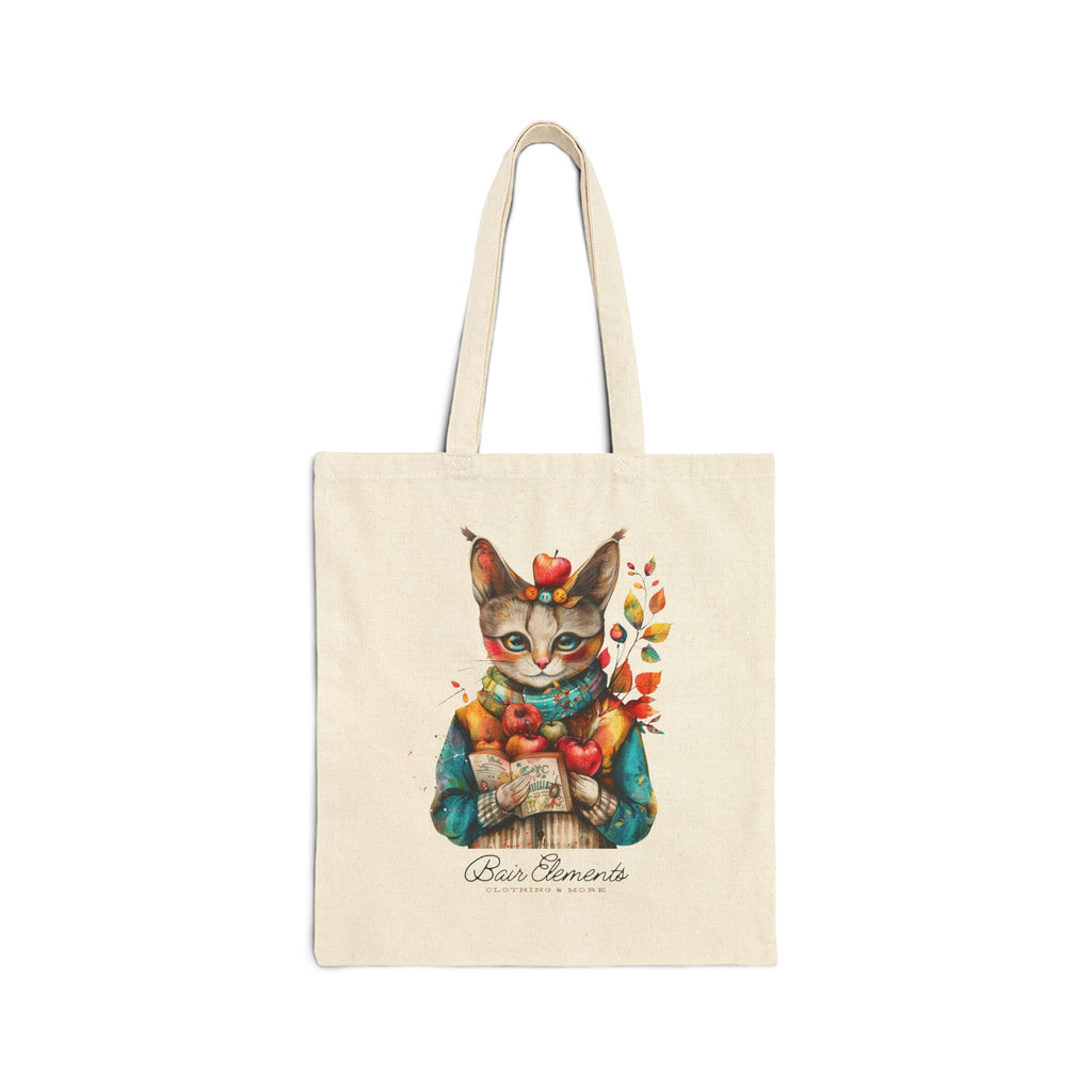 Woodland Autumn Cat Heavy Canvas Shopping Tote, Cat Shopping Tote