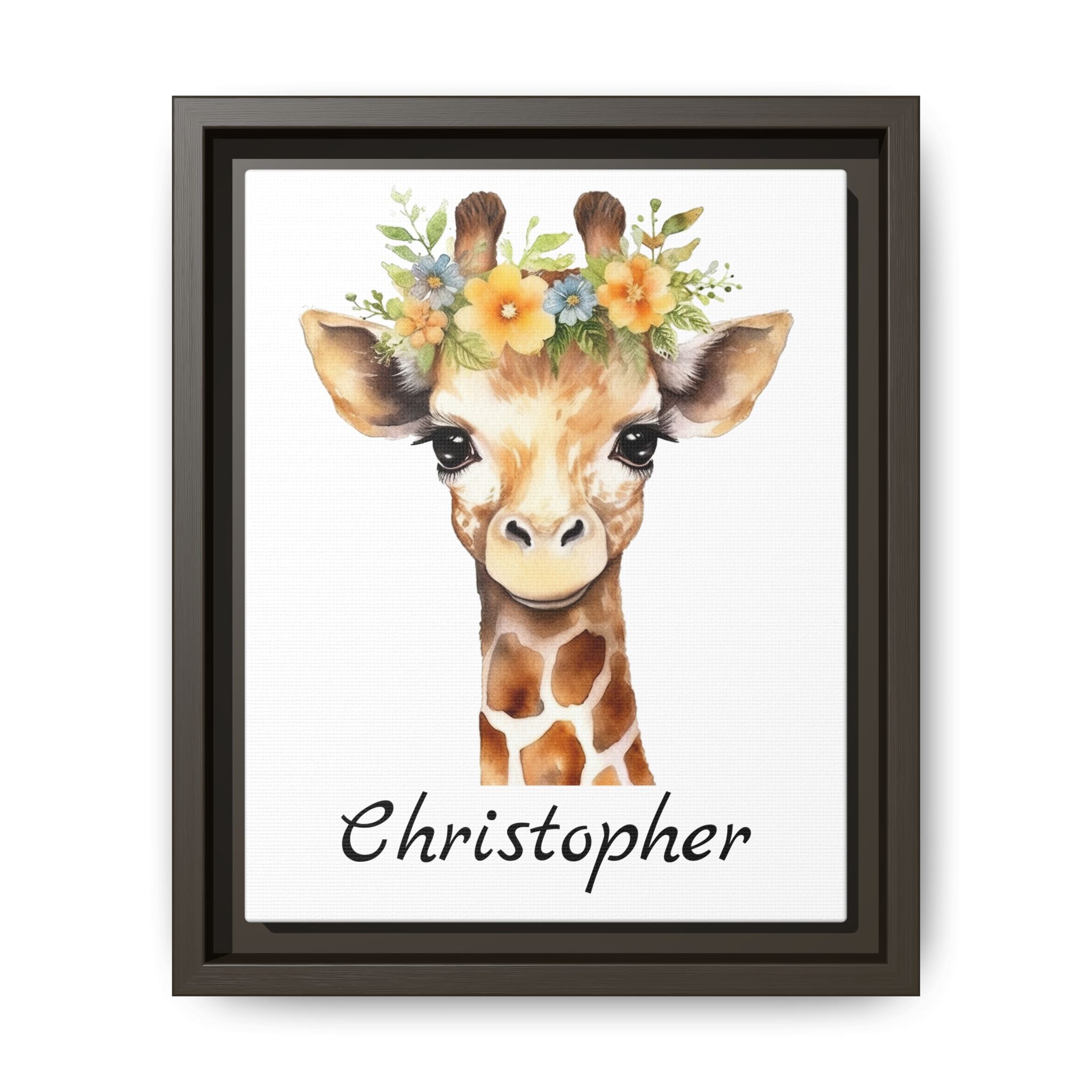 Wall Art, Personalized Baby Giraffe Matte Canvas, Framed Decor, Nursery Decor, Kids Room Decor, Safari Nursery Art, Animal Nursery Art