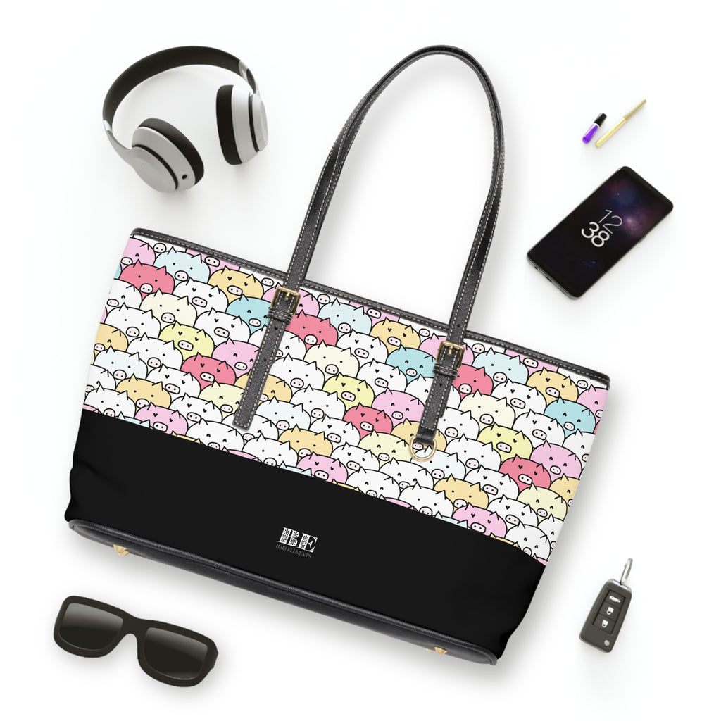 Pile of Piggies Leather Tote Bag, PU Leather Tote