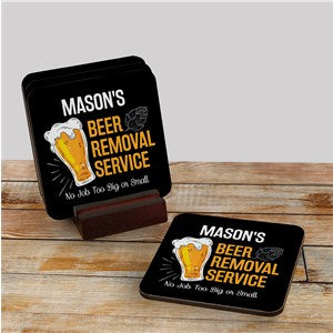 Personalized Beer Removal Service with Hops and Pilsner Glass Coasters