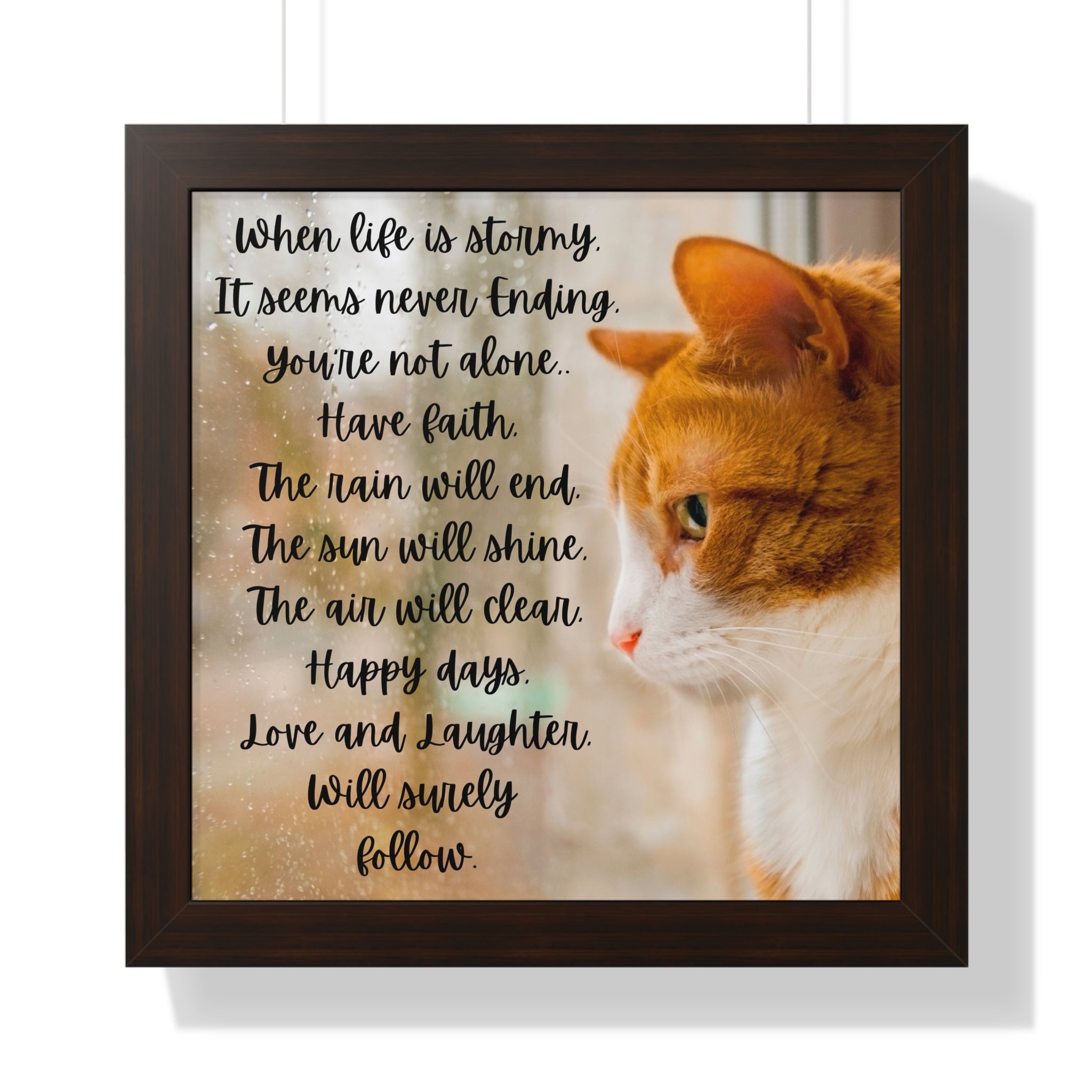 Words of Encouragement, Cat Sympathy, Framed Wall Art Poem, Large 16"X16" Framed.