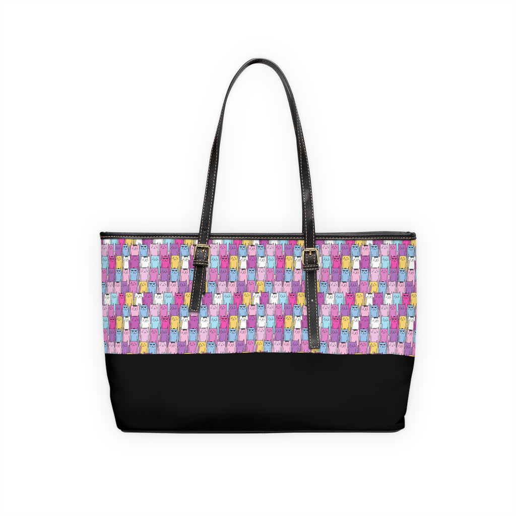 Colorful Cat Leather Tote Bag, PU Leather Tote