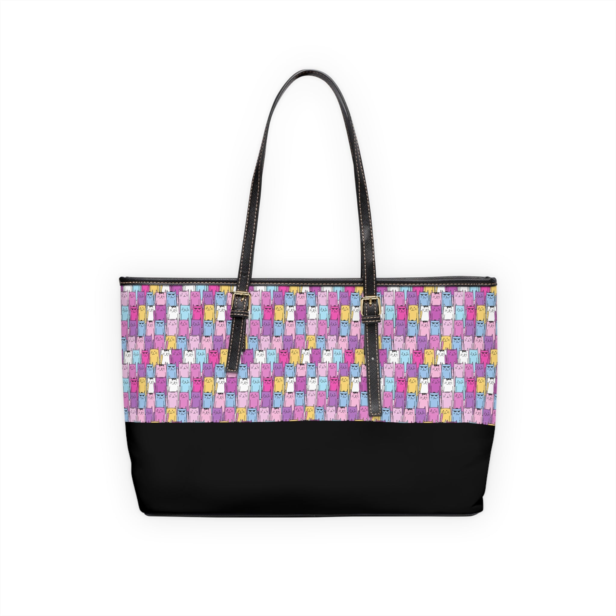 Colorful Cat Leather Tote Bag, PU Leather Tote