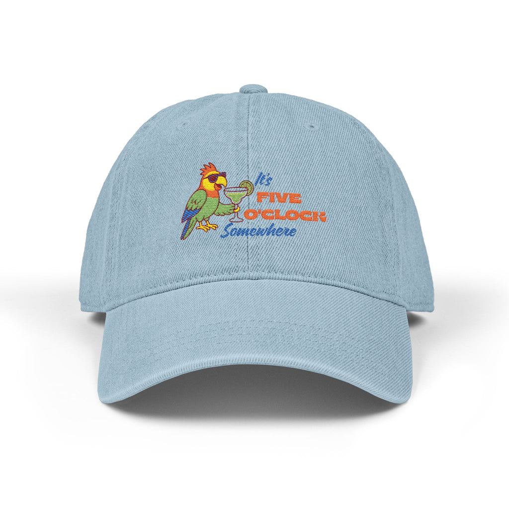 Its Five O'Clock Somewhere Embroidered Denim Hat, Tropical Summer Cap, Margaritaville Hat, Summer Accessories, Vacation Hats, Casual Style
