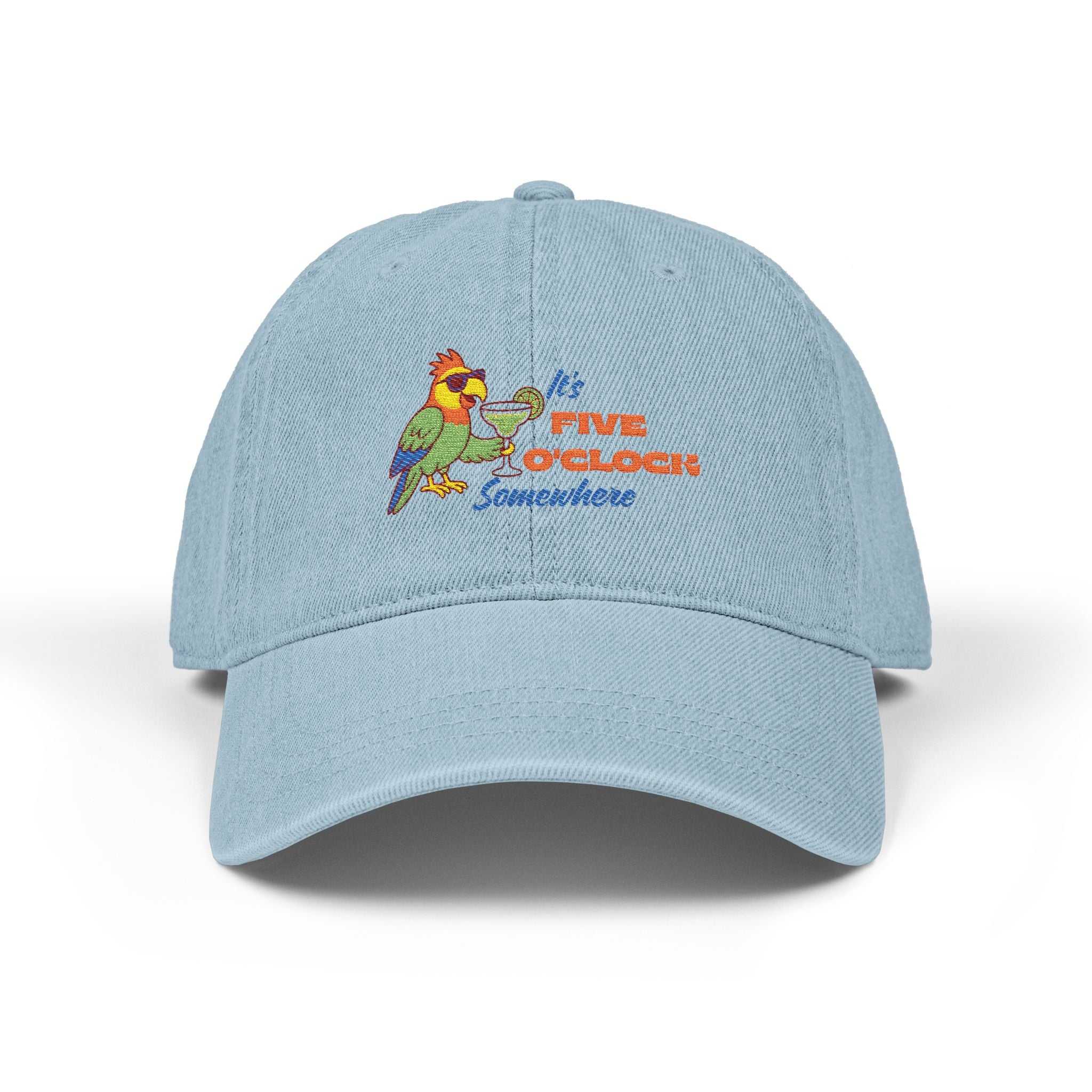 Its Five O'Clock Somewhere Embroidered Denim Hat, Tropical Summer Cap, Margaritaville Hat, Summer Accessories, Vacation Hats, Casual Style