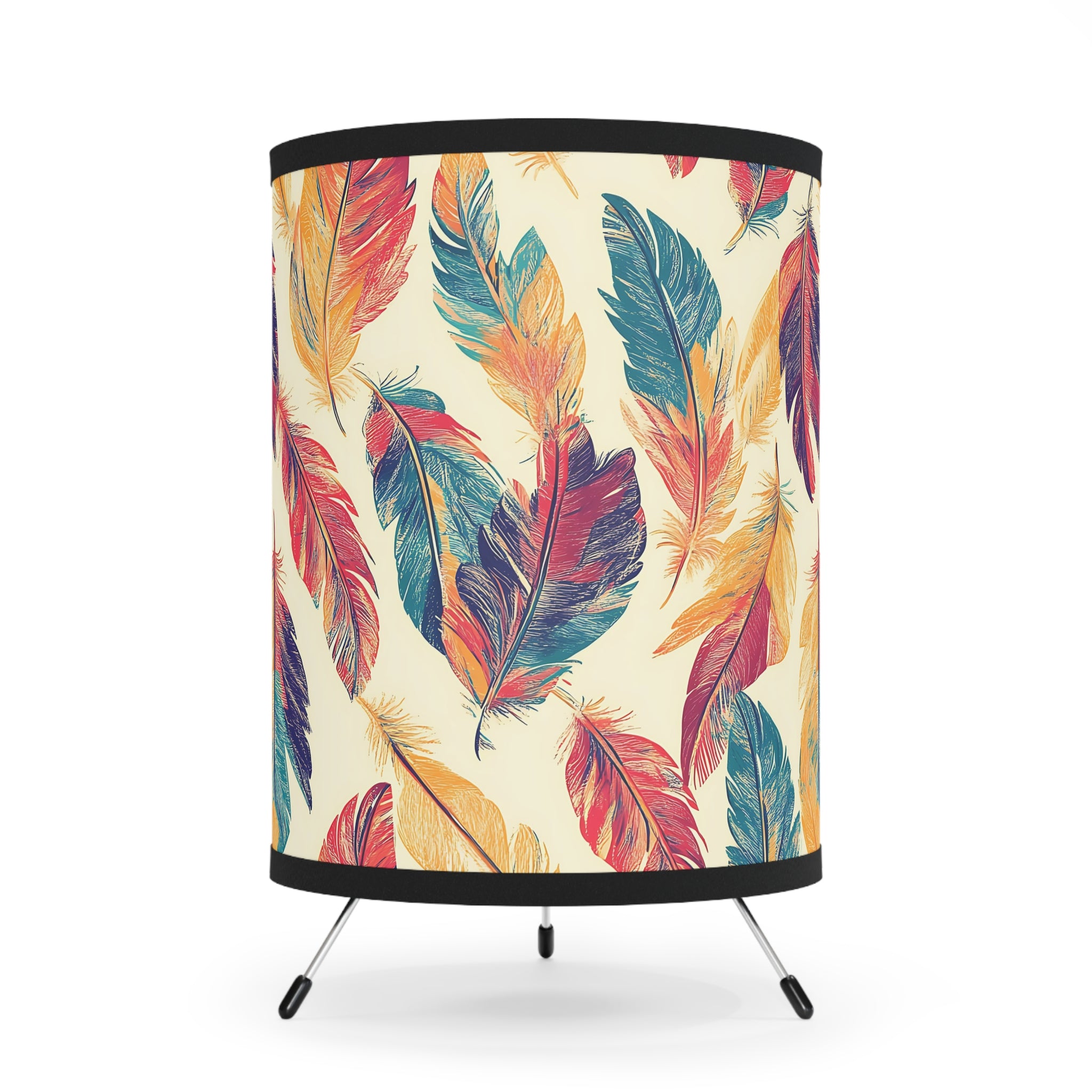 Colorful Tribal Feather Design Table Lamp, Unique Lighting, Gift for Nature Lovers, Vintage Style, Home Decor, US\'CA Plug