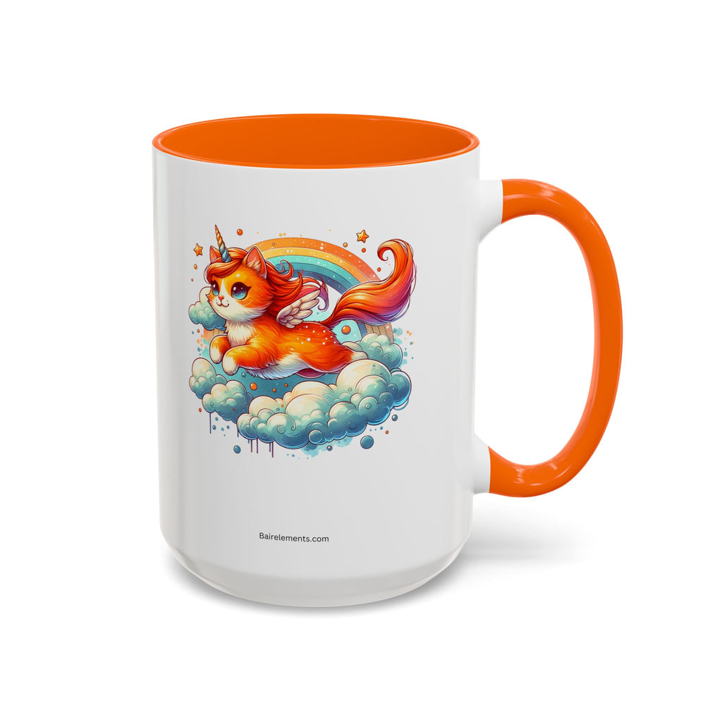 Personalized Flying Orange Unicorn Cat Coffee Mug, Orange Cat Mug