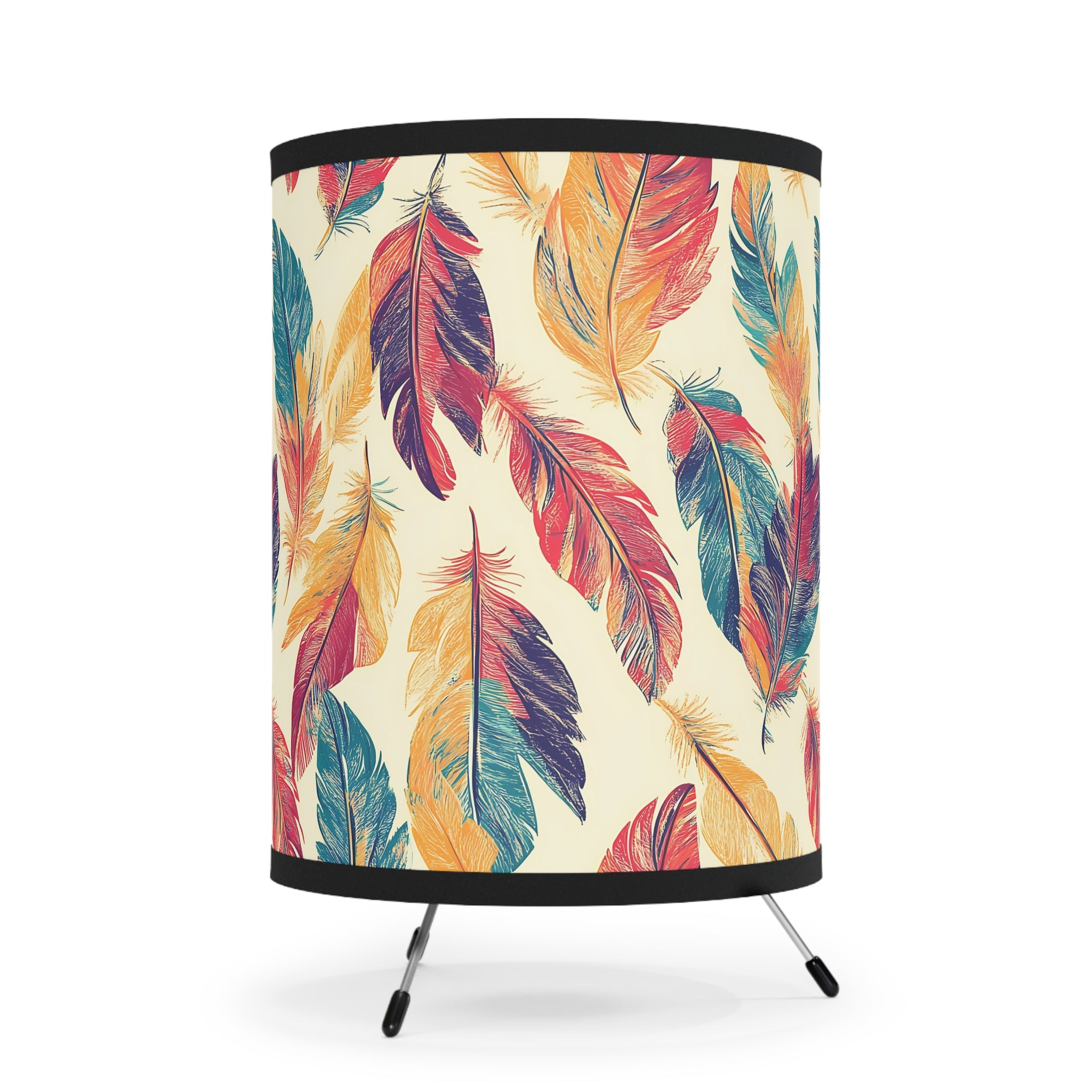 Colorful Tribal Feather Design Table Lamp, Unique Lighting, Gift for Nature Lovers, Vintage Style, Home Decor, US\'CA Plug